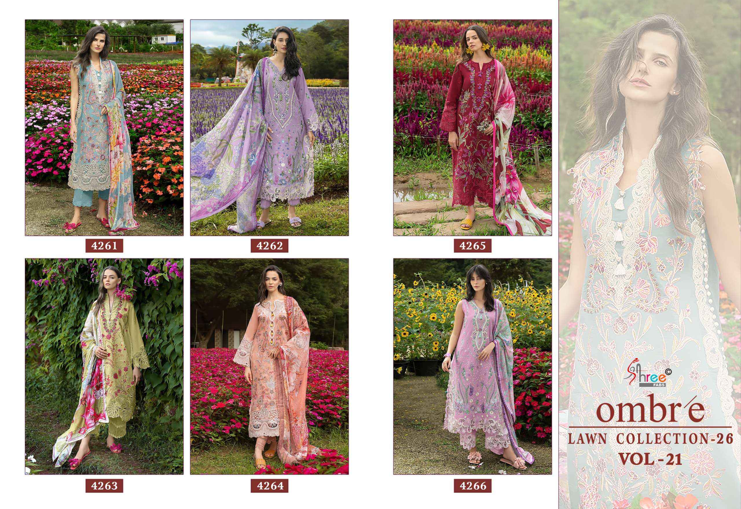 Shree Fabs Ombre Lawn Collection 26 Vol 21 Cotton Dress Material 6 pcs Catalogue