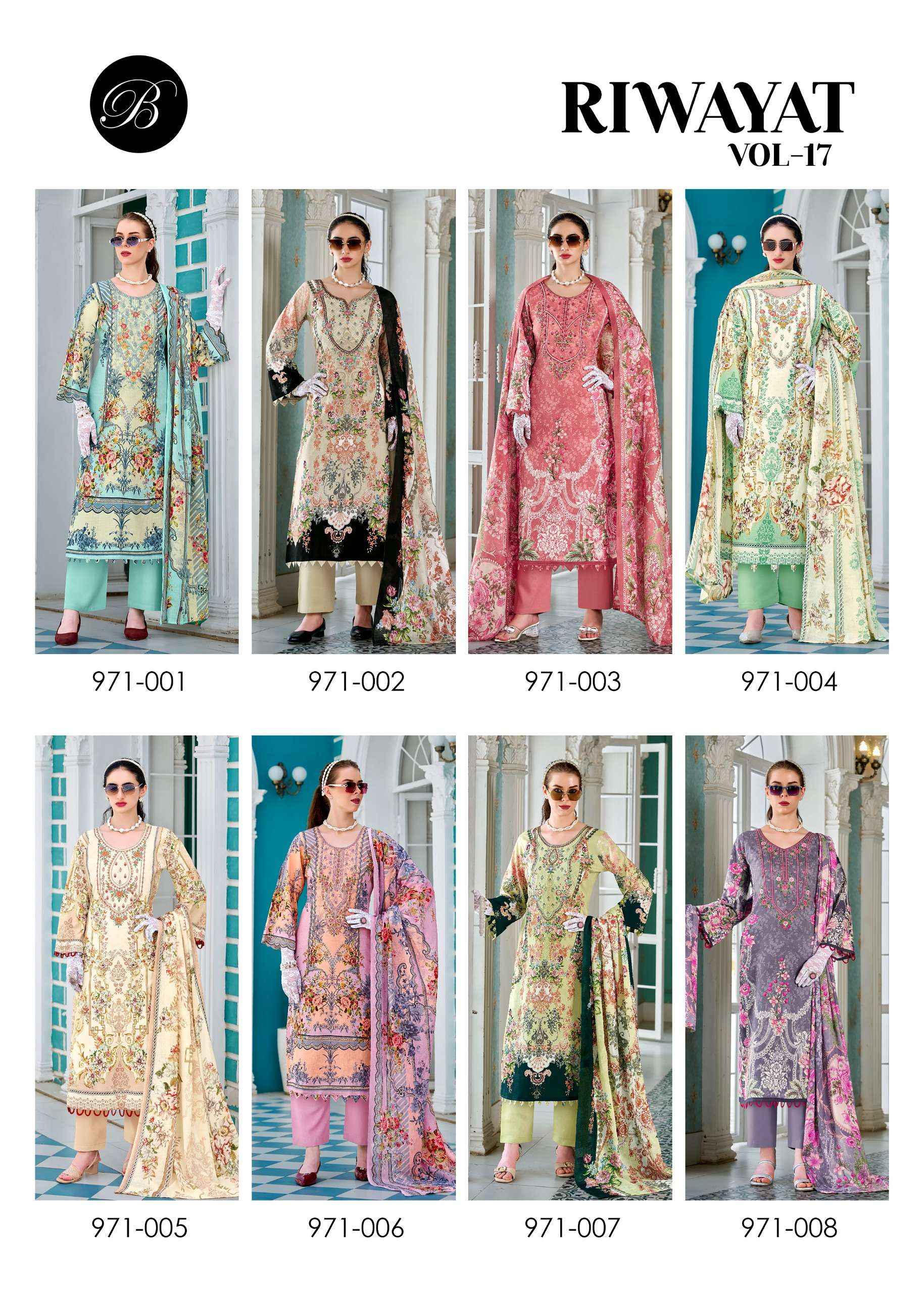 Belliza Riwayat Vol 17 Viscose Rayon Dress Material 8 pcs Catalogue