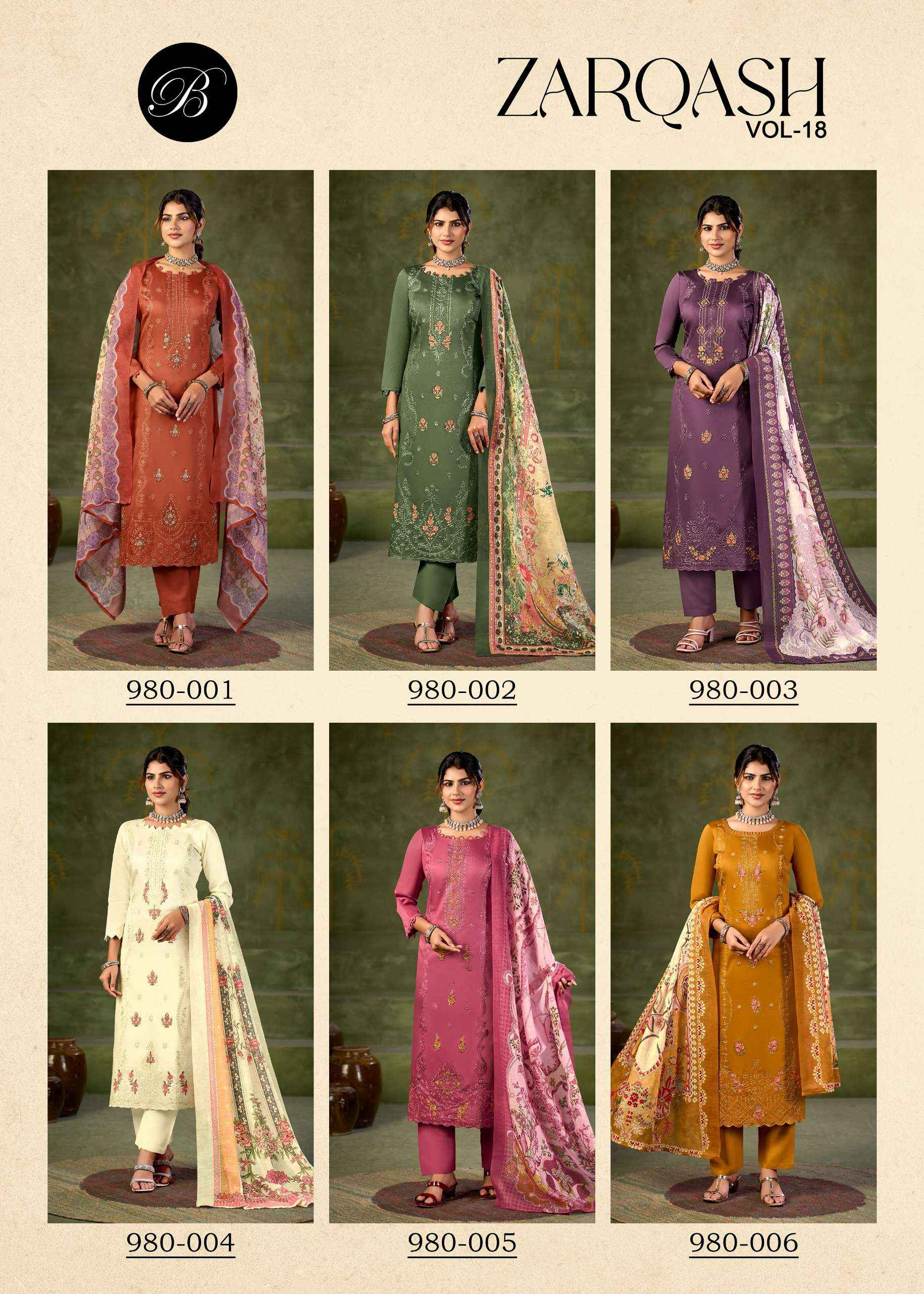 Belliza Zarqash Vol 18 Jam Cotton Dress Material 6 pcs Catalogue