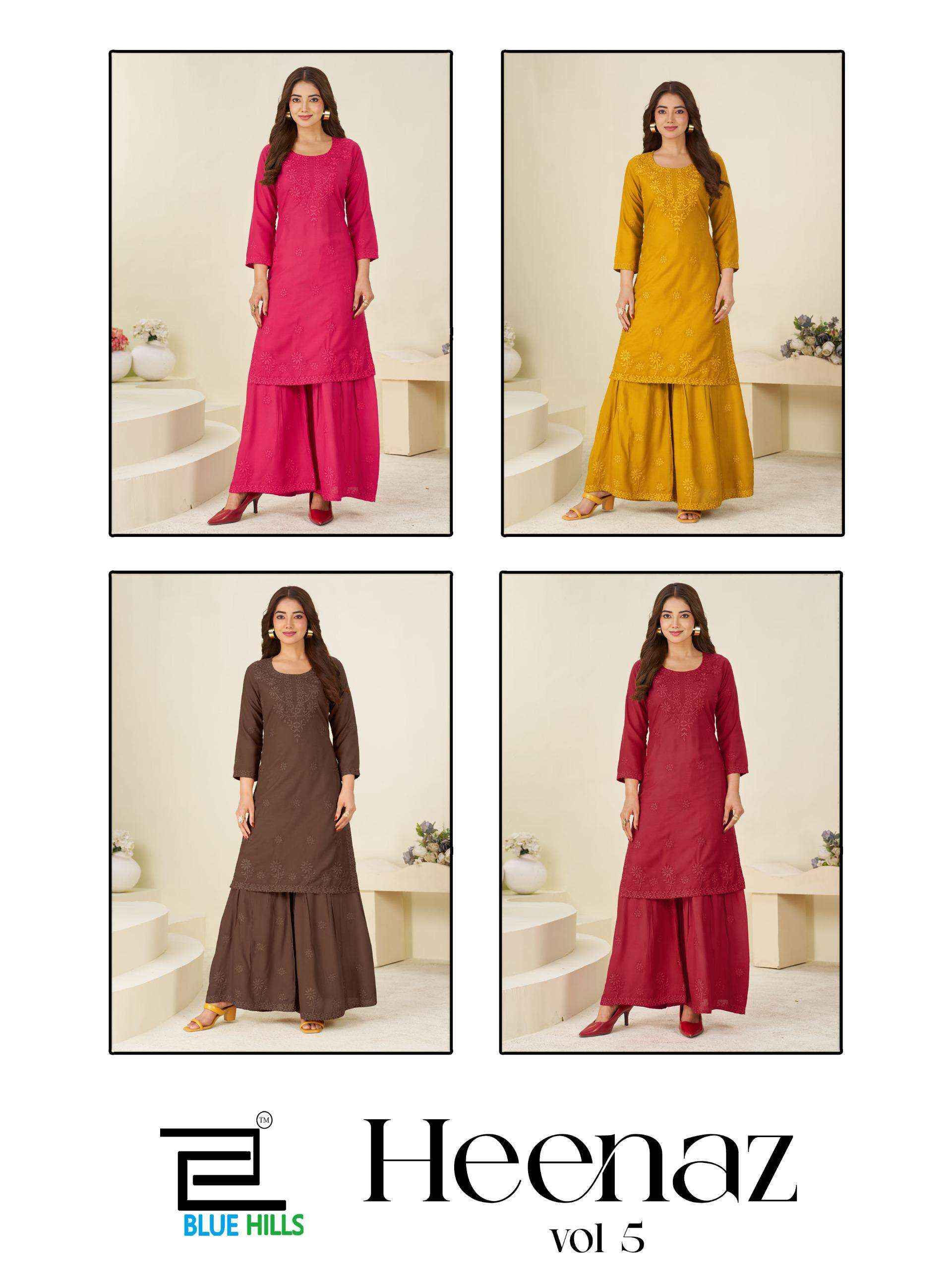 Blue Hills Heenaz Vol 5 Rayon Kurti With Sarara 4 pcs Catalogue