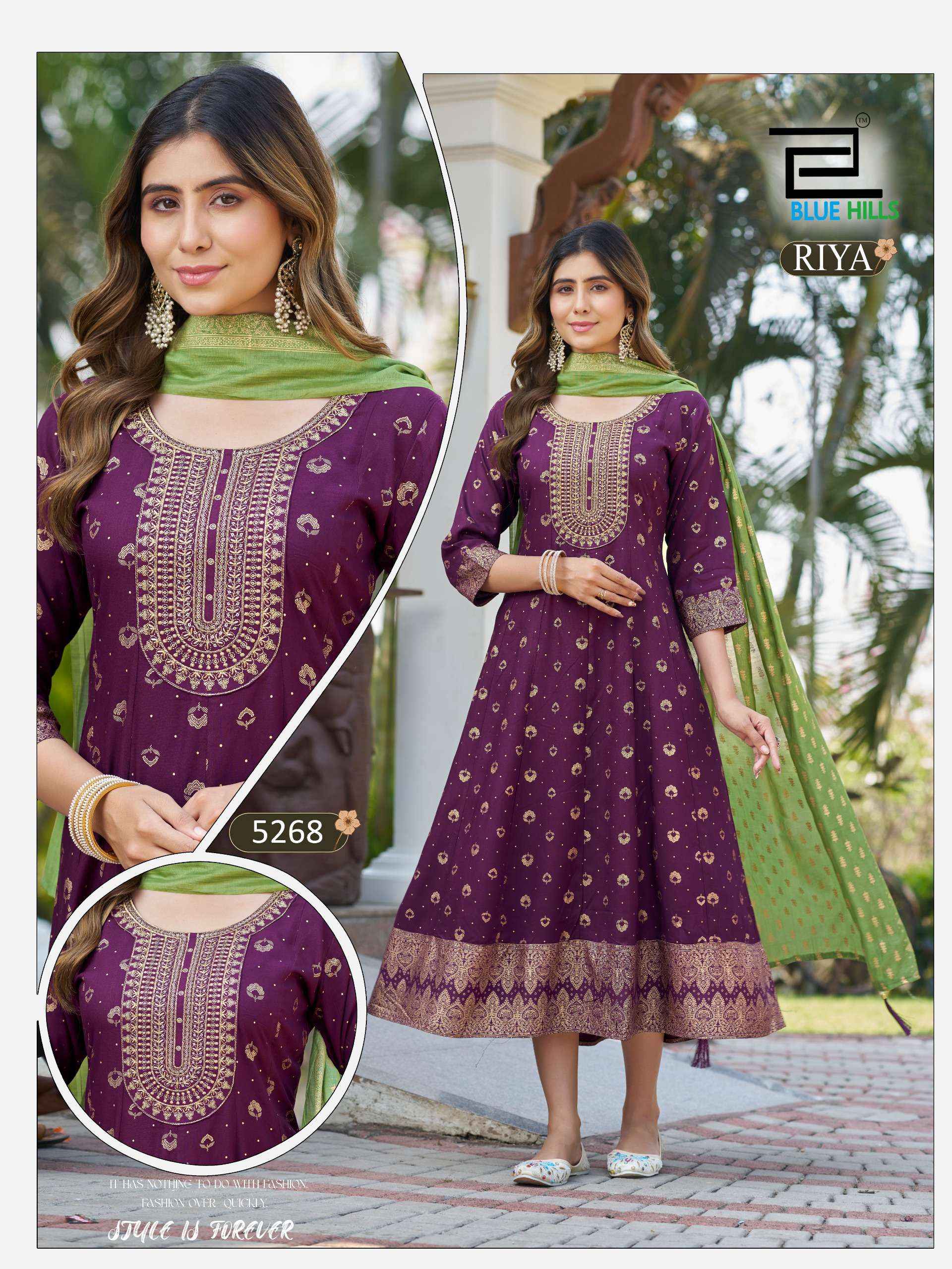 Blue Hills Riya Rayon Gown With Dupatta 6 pcs Catalogue