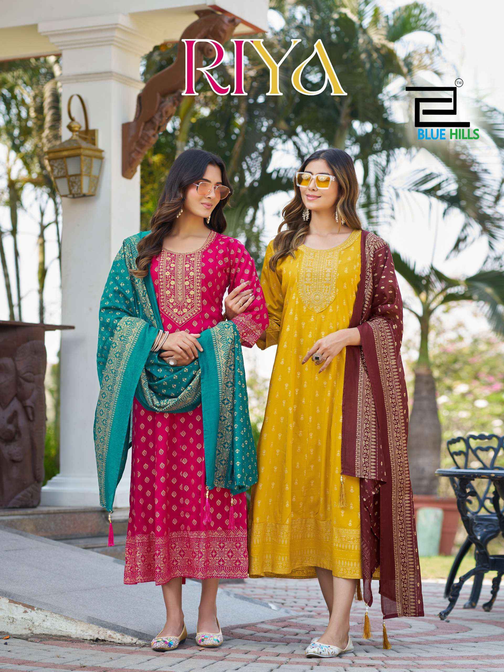Blue Hills Riya Rayon Gown With Dupatta 6 pcs Catalogue