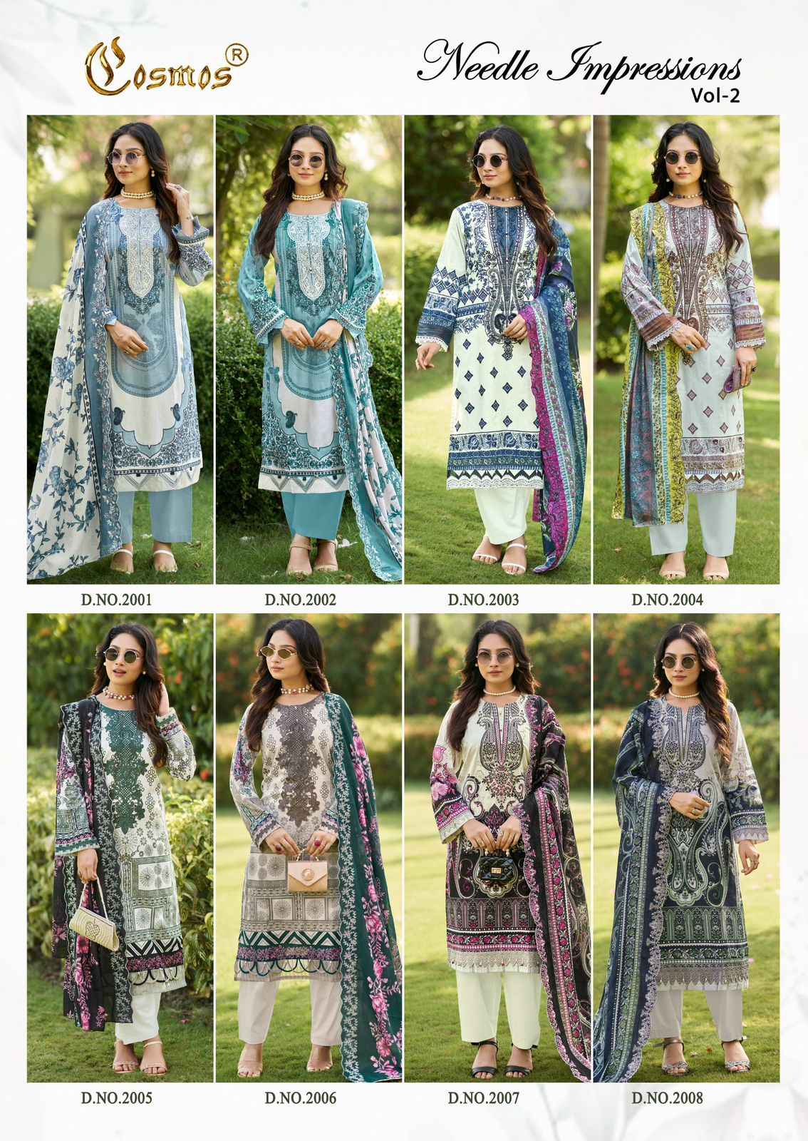 Cosmos Needle Impressions Vol 2 Lawn Cotton Dress Material 8 pcs Catalogue