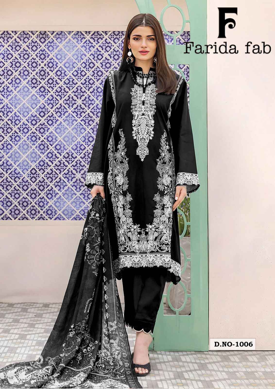 Farida Fab Black & White Readymade Cotton Dress 6 pcs Catalogue