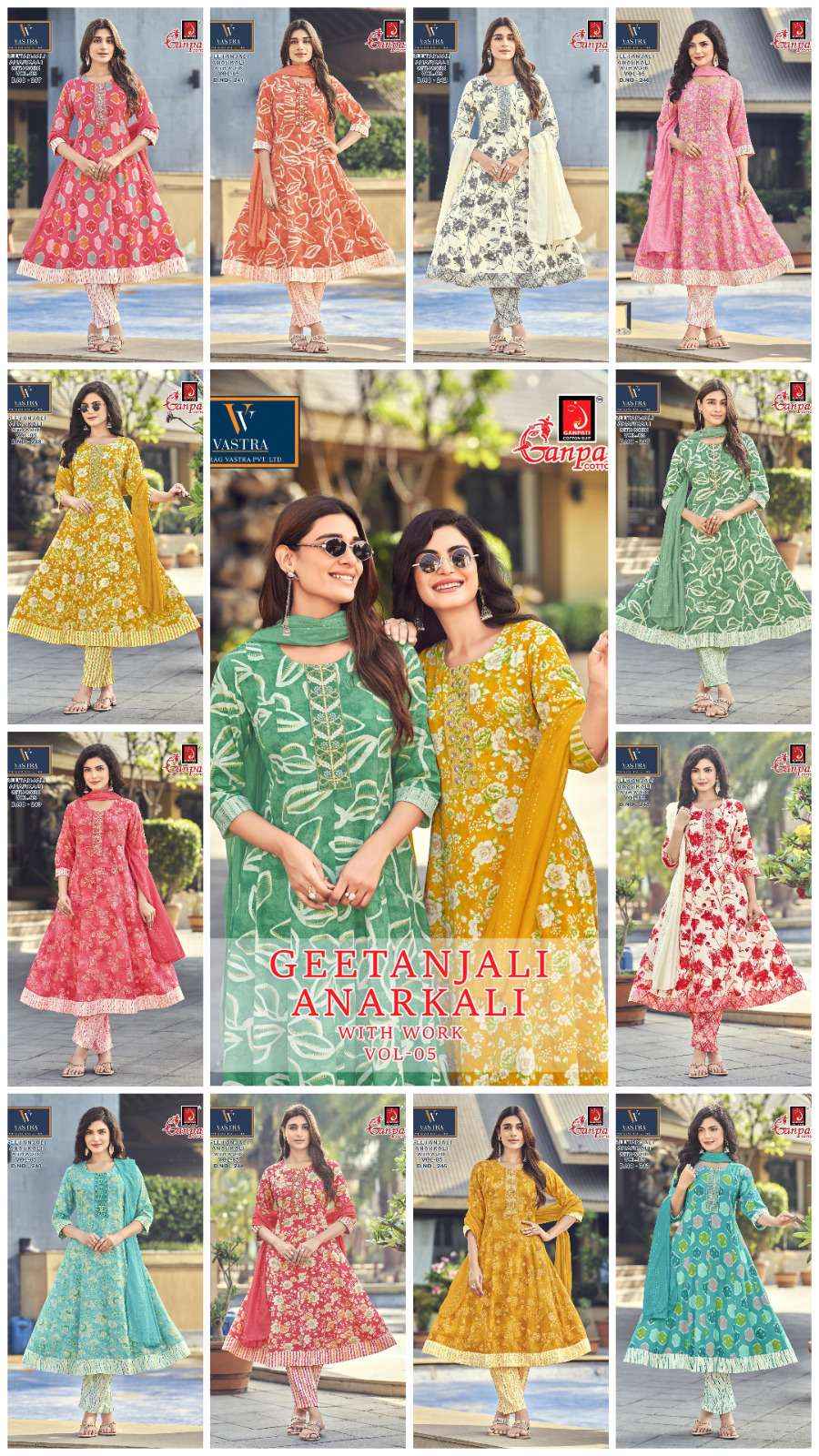 Ganpati Gitanjali Anarkali Vol 5 Readymade Rayon Slub Dress 12 pcs Catalogue