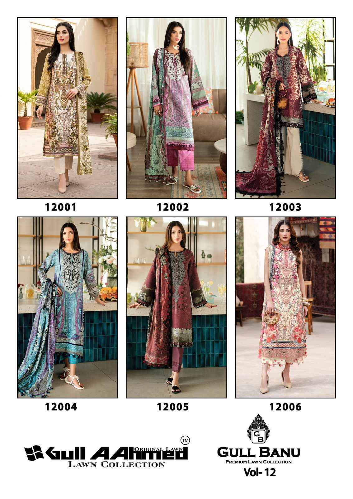Gull Aahmed Gull Banu Vol 12 Cambric Cotton Dress Material 6 pcs Catalogue