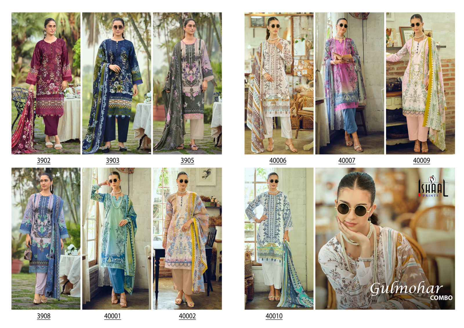 Ishaal Gulmohar Combo Lawn Cotton Dress Material 10 Pc Catalouge