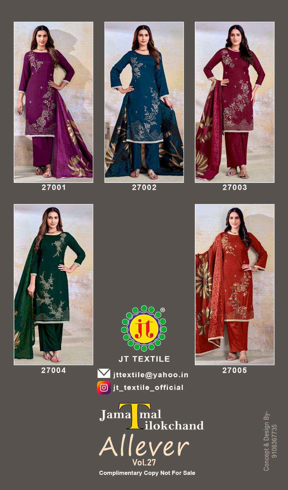 Jt Allever Vol 27 Rayon Dress Material 5 pcs Catalogue