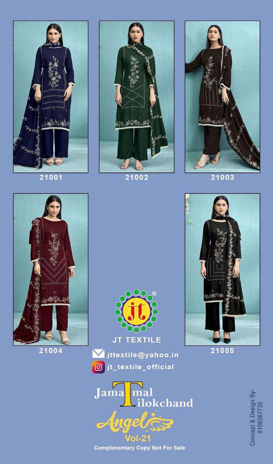 Jt Angel Vol 21 Rayon Dress Material 5 pcs Catalogue