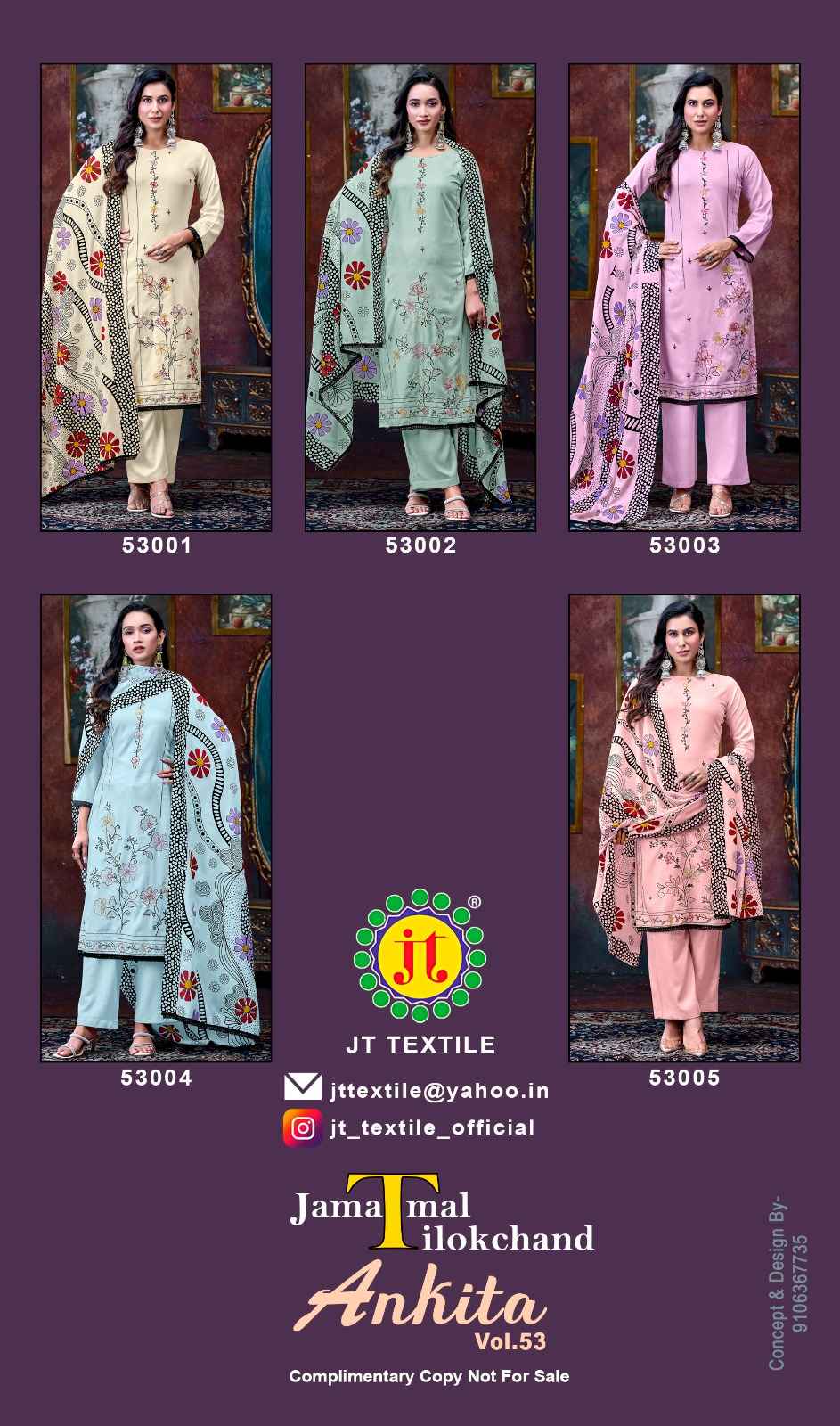 Jt Ankita Vol 53 Rayon Dress Material 5 pcs Catalogue
