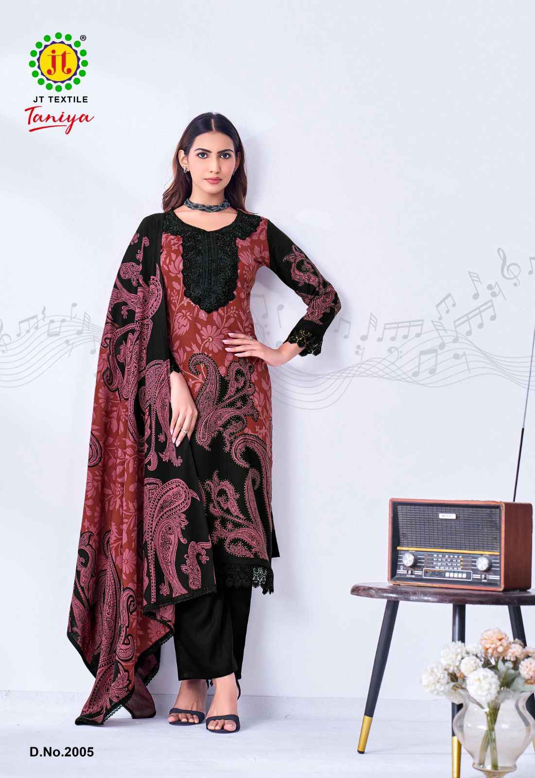 Jt Black Taniya Vol 2 Rayon Dress Material 5 pcs Catalogue