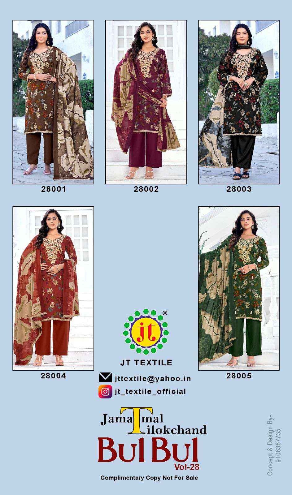 Jt Bulbul Vol 28 Rayon Dress Material 5 pcs Catalogue