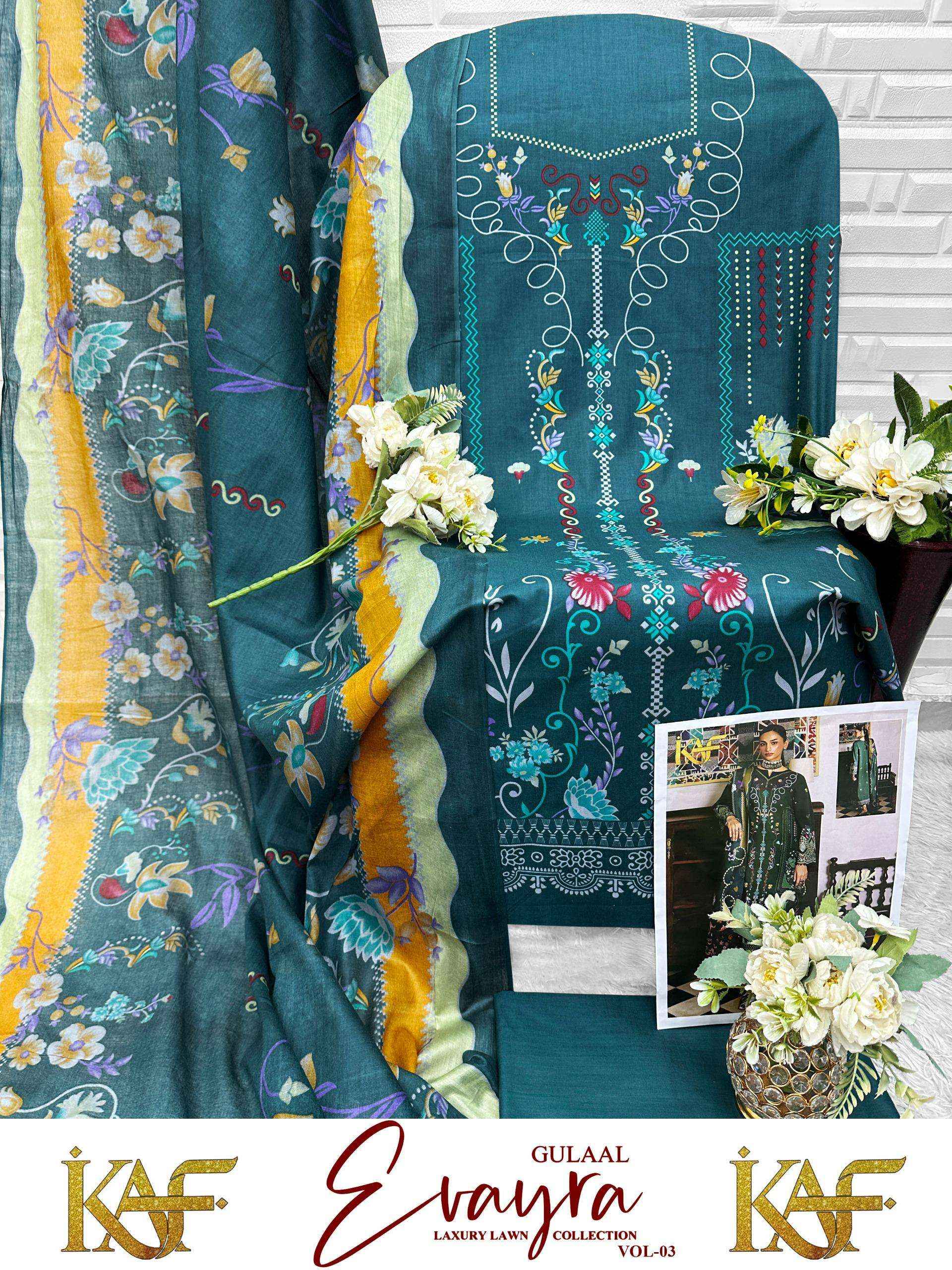 KAF Fabric Evayra Gulaal Vol 3 Cotton Dress Material 6 Pc Catalouge