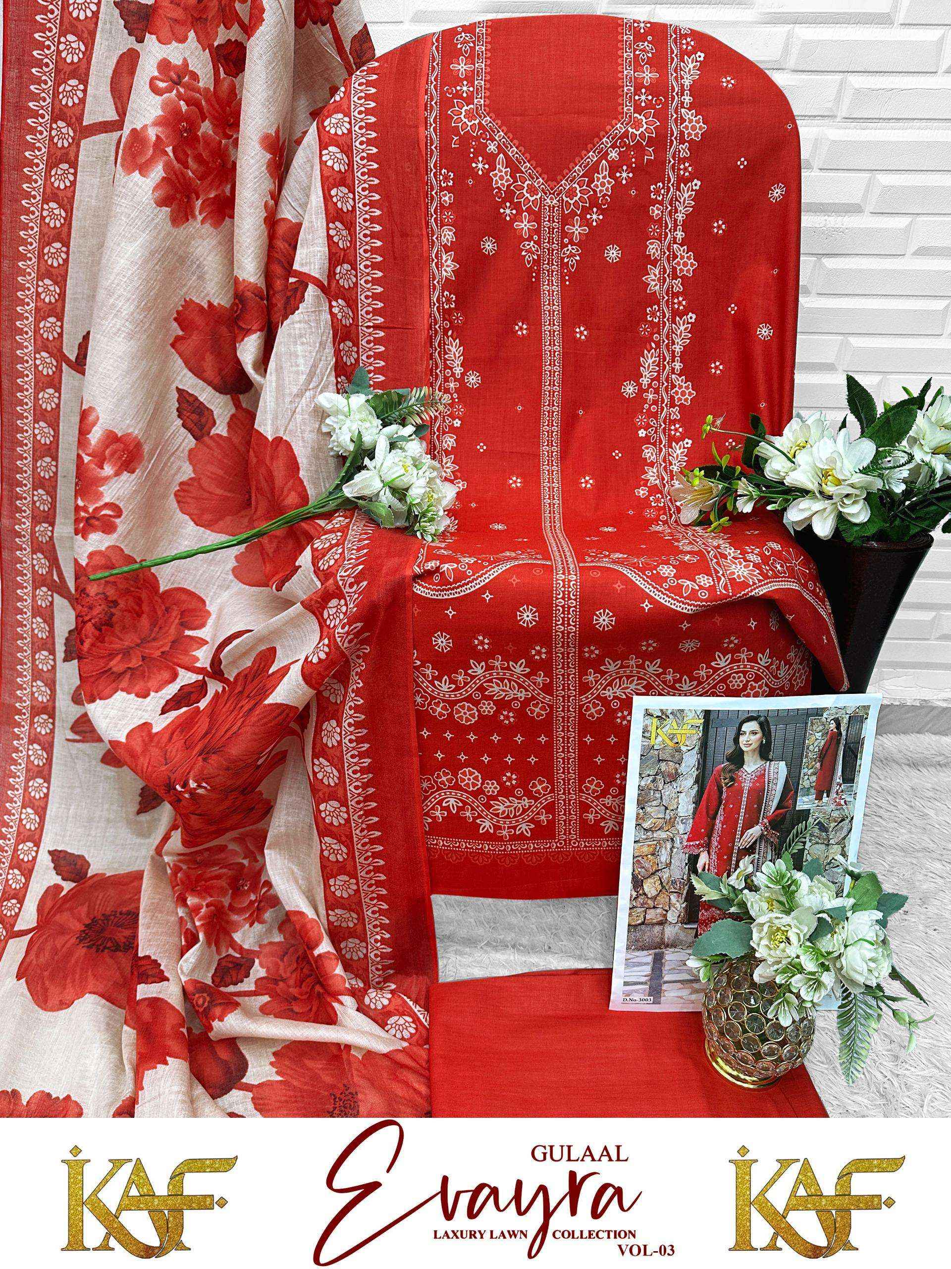 KAF Fabric Evayra Gulaal Vol 3 Cotton Dress Material 6 Pc Catalouge