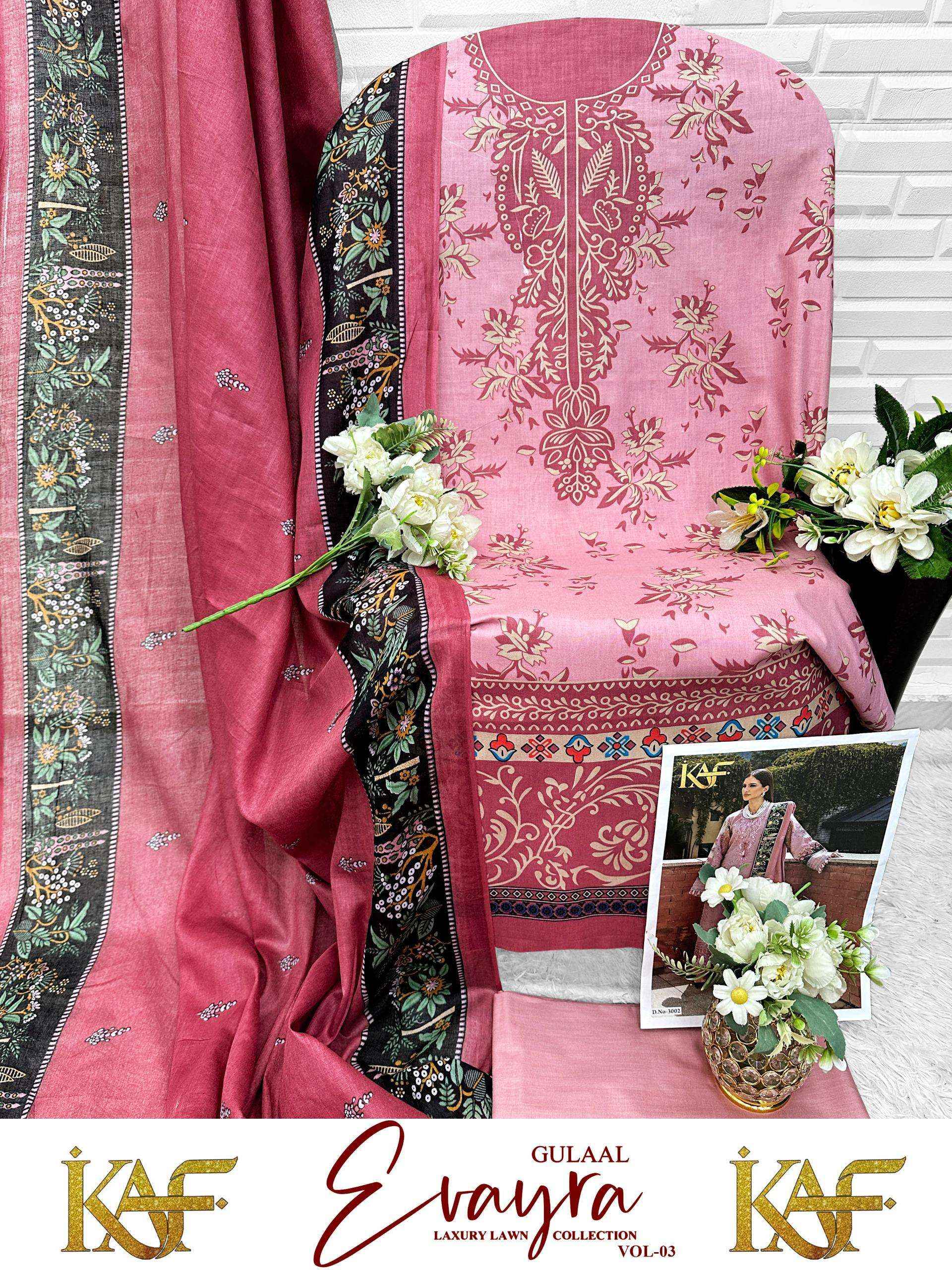 KAF Fabric Evayra Gulaal Vol 3 Cotton Dress Material 6 Pc Catalouge