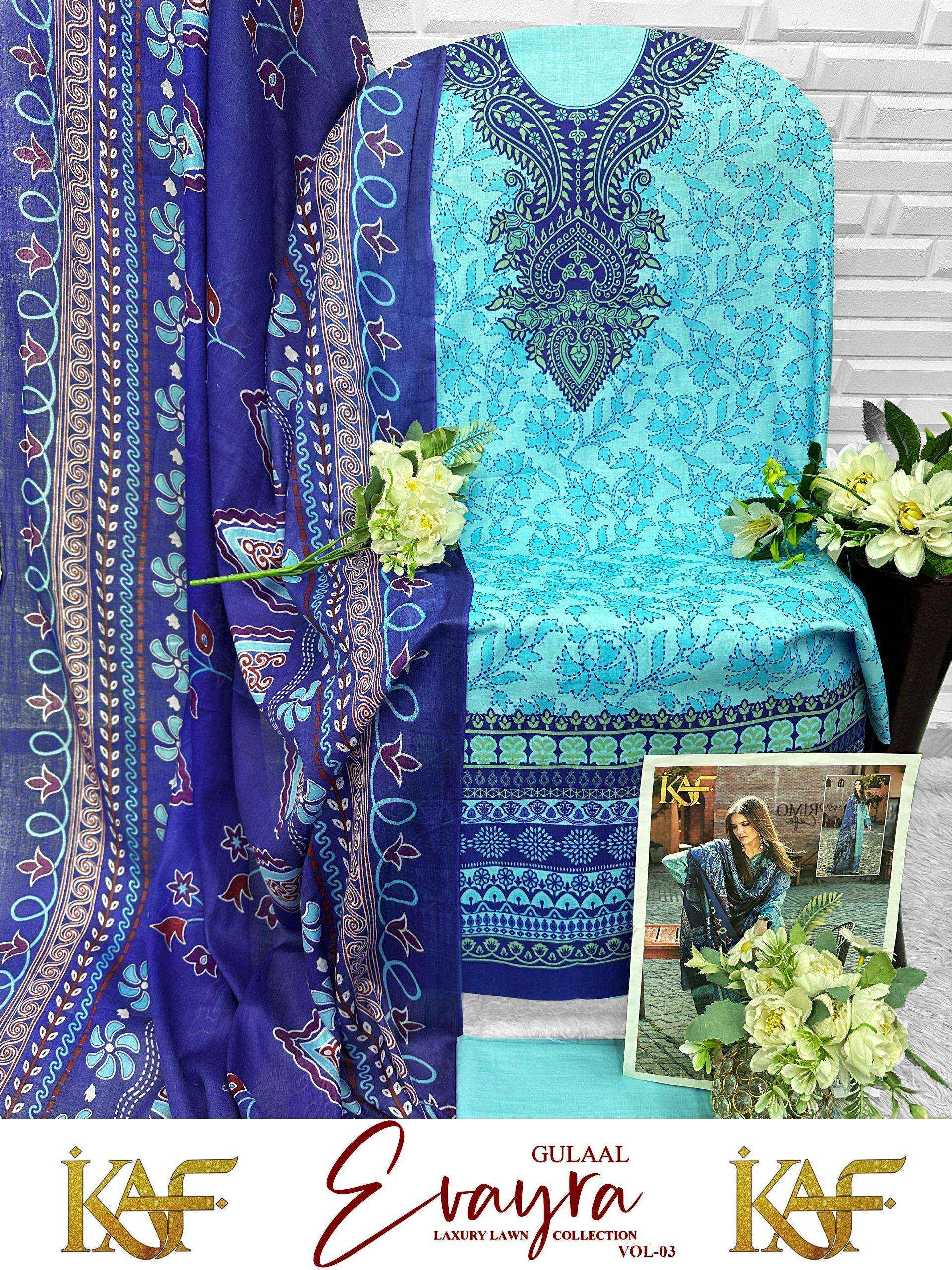 KAF Fabric Evayra Gulaal Vol 3 Cotton Dress Material 6 Pc Catalouge