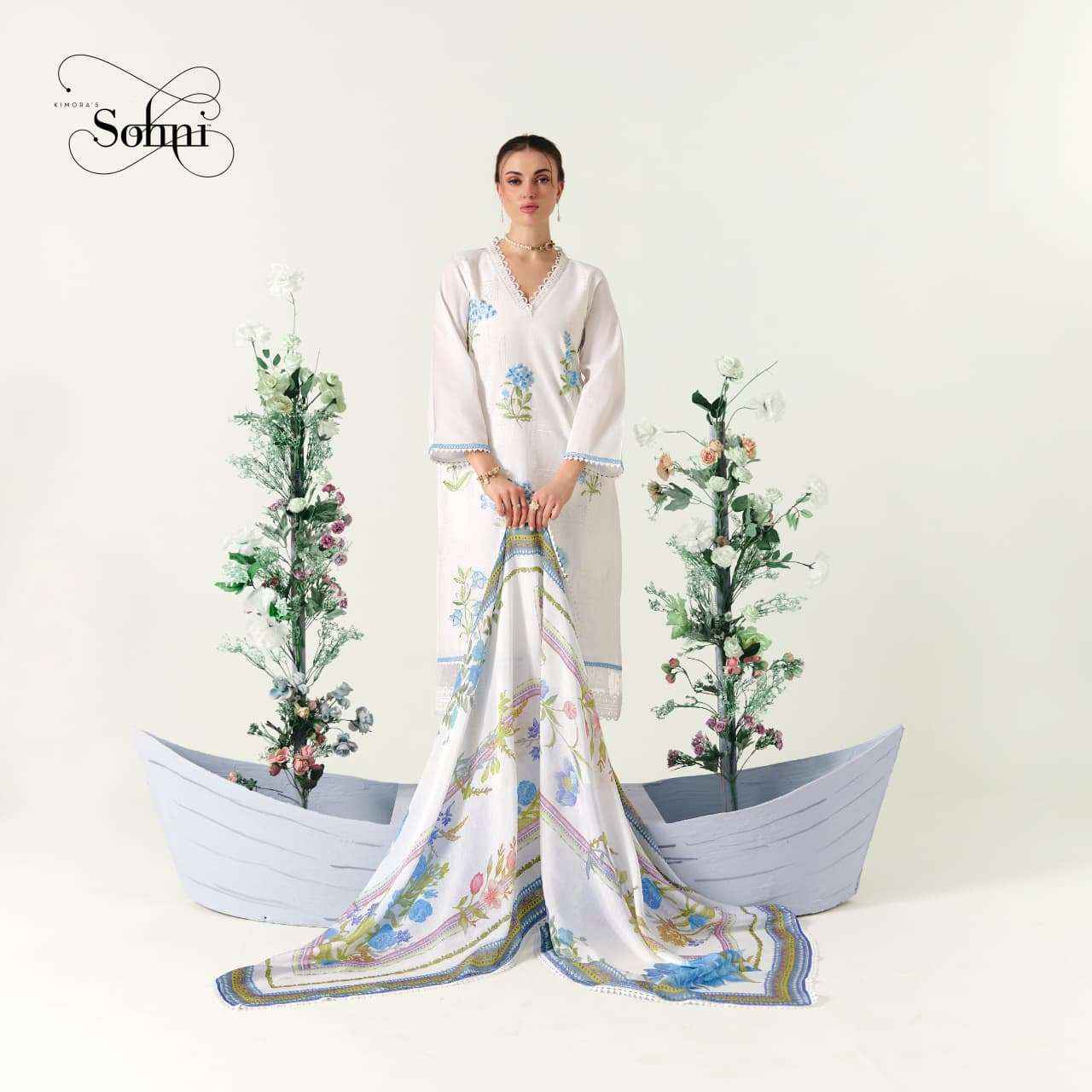 Kimora Orchid Lawn Cotton Dress Material 4 pcs Catalogue
