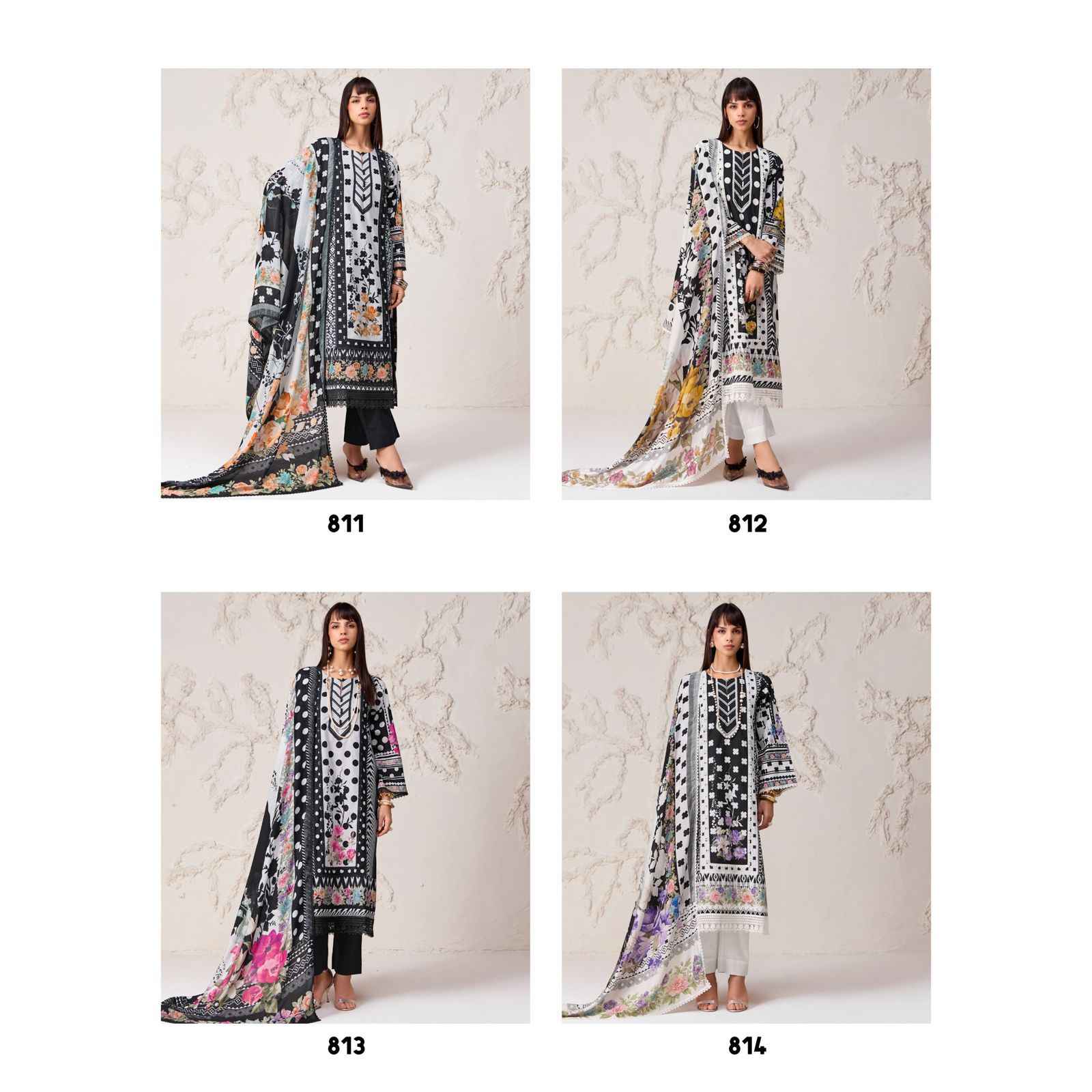 Kimora Sohni Polka Cotton Dress Material 4 pcs Catalogue
