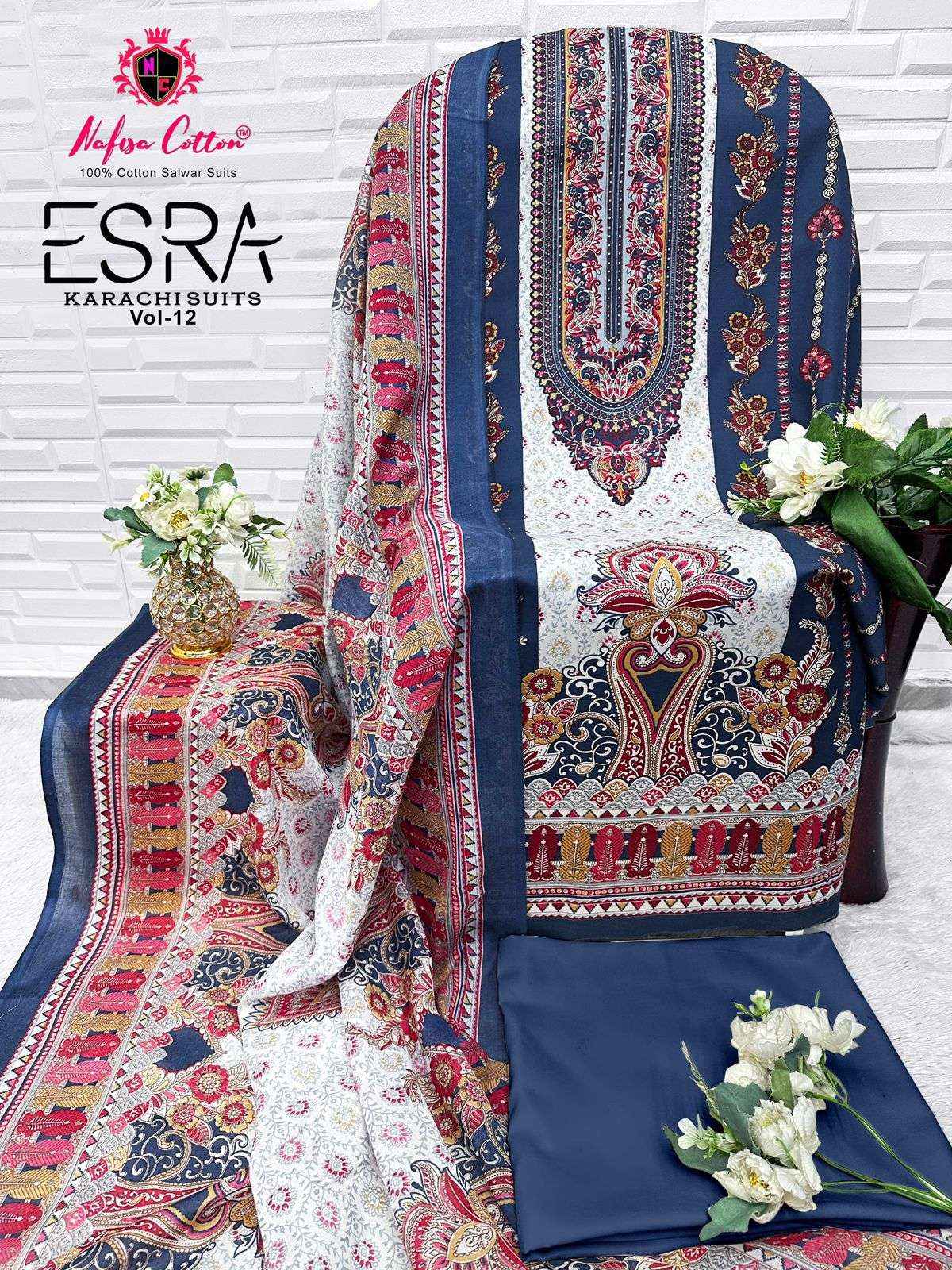 Nafisa Cotton Esra Karachi Vol 12 Cotton Dress Material 6 Pc Catalog