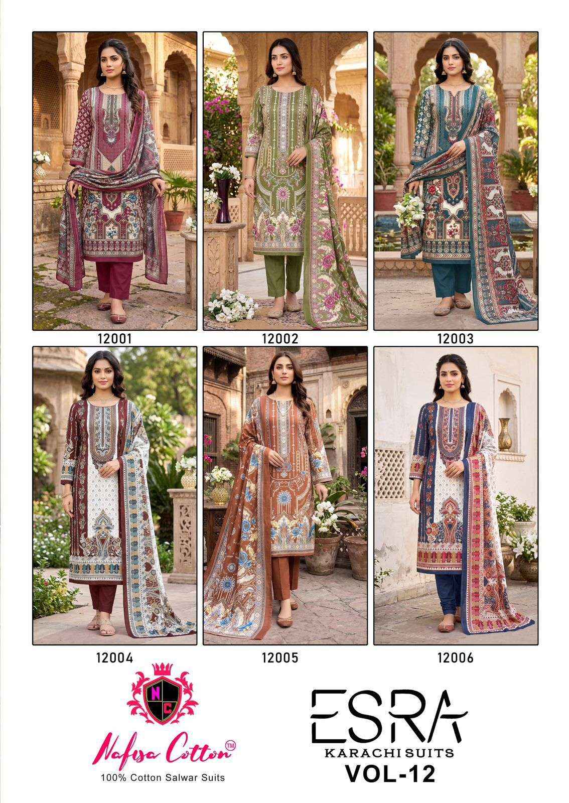 Nafisa Cotton Esra Karachi Vol 12 Cotton Dress Material 6 Pc Catalog