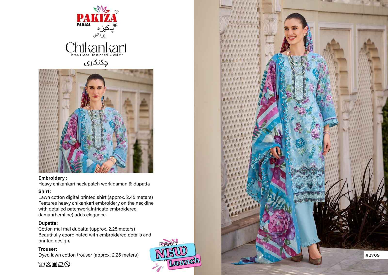 Pakiza Prints Chikankari Vol 27 Lawn Cotton Dress Material 10 pcs Catalogue