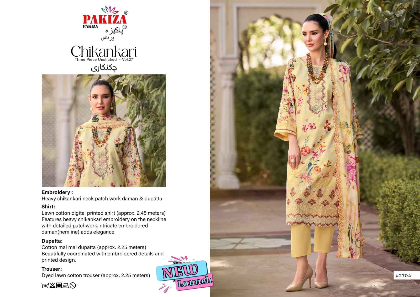 Pakiza Prints Chikankari Vol 27 Lawn Cotton Dress Material 10 pcs Catalogue