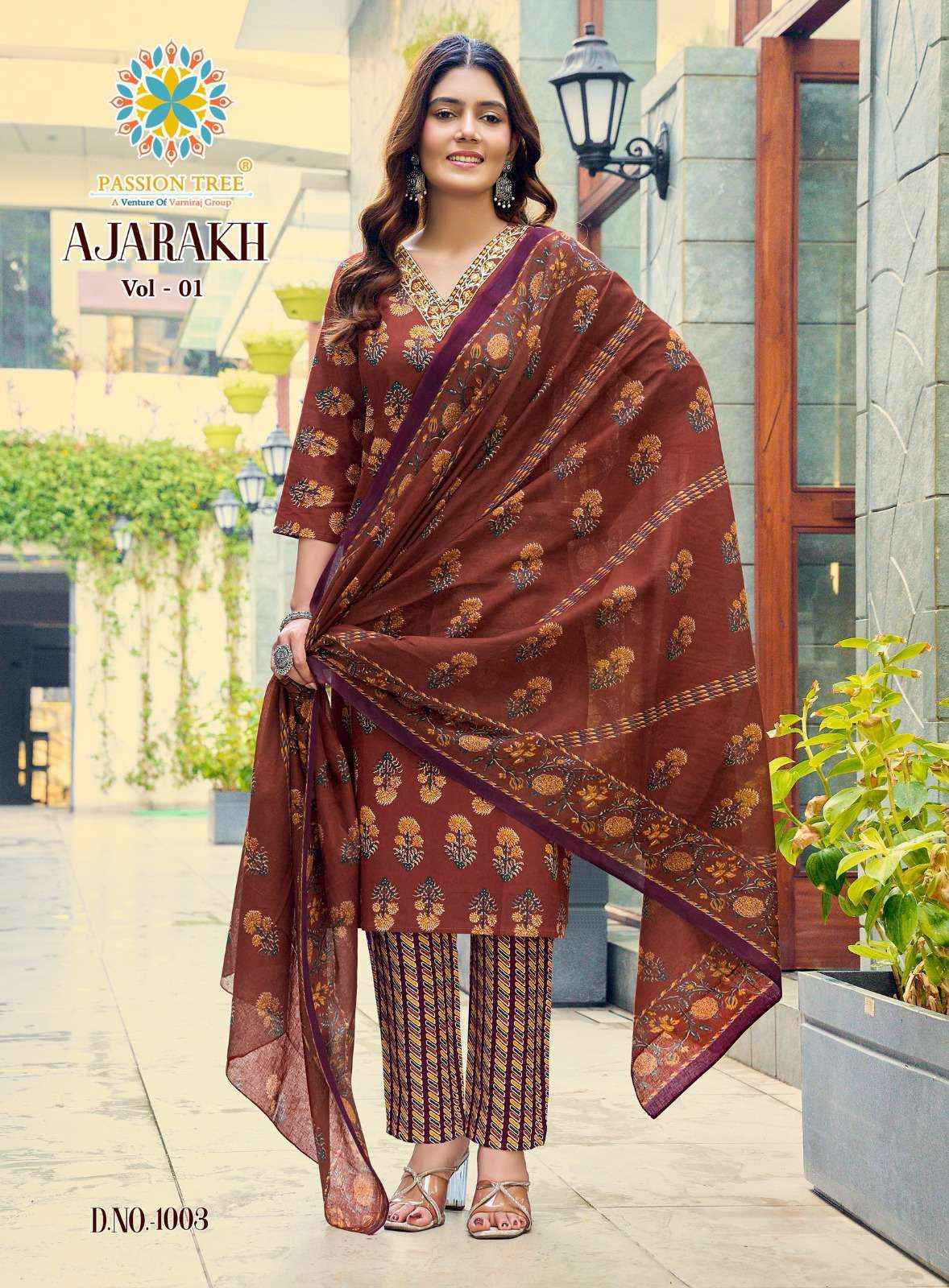 Passion Tree Ajarakh Vol 1 Cotton Kurti Combo 8 pcs Catalogue