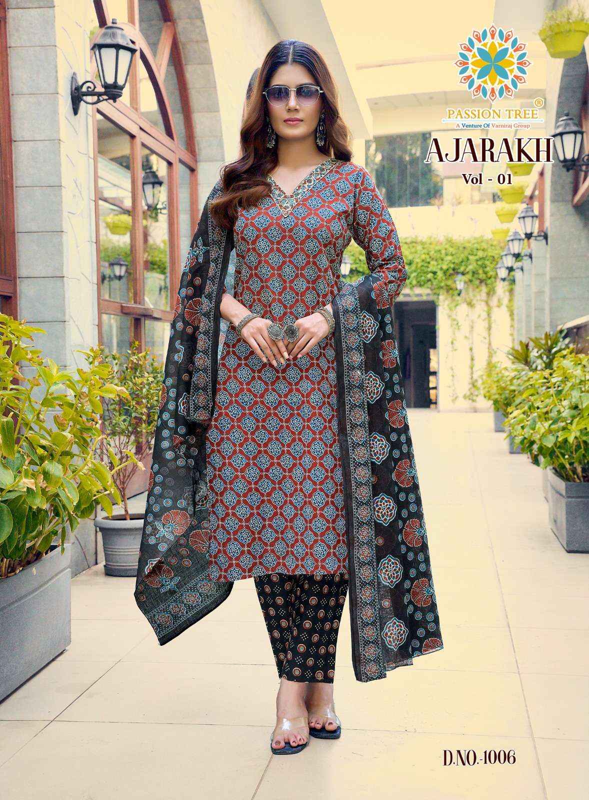 Passion Tree Ajarakh Vol 1 Cotton Kurti Combo 8 pcs Catalogue