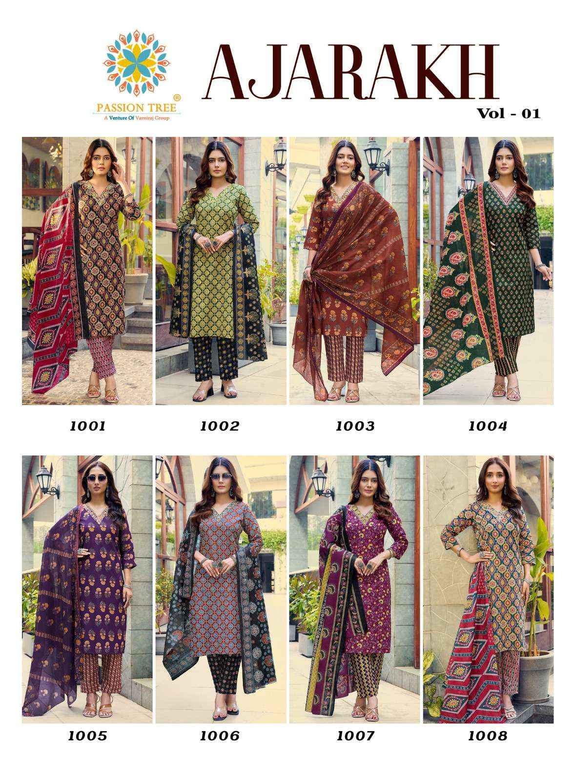 Passion Tree Ajarakh Vol 1 Cotton Kurti Combo 8 pcs Catalogue