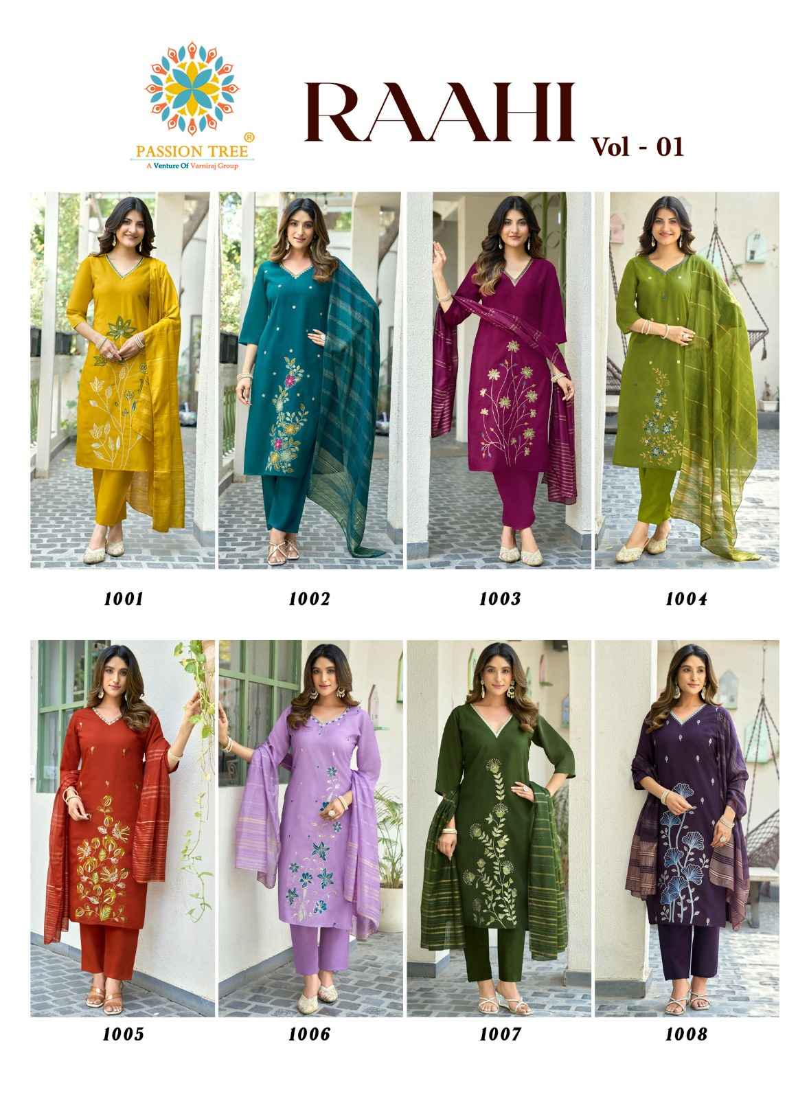 Passion Tree Raahi Vol 1 Roman Silk Kurti Combo 8 pcs Catalogue
