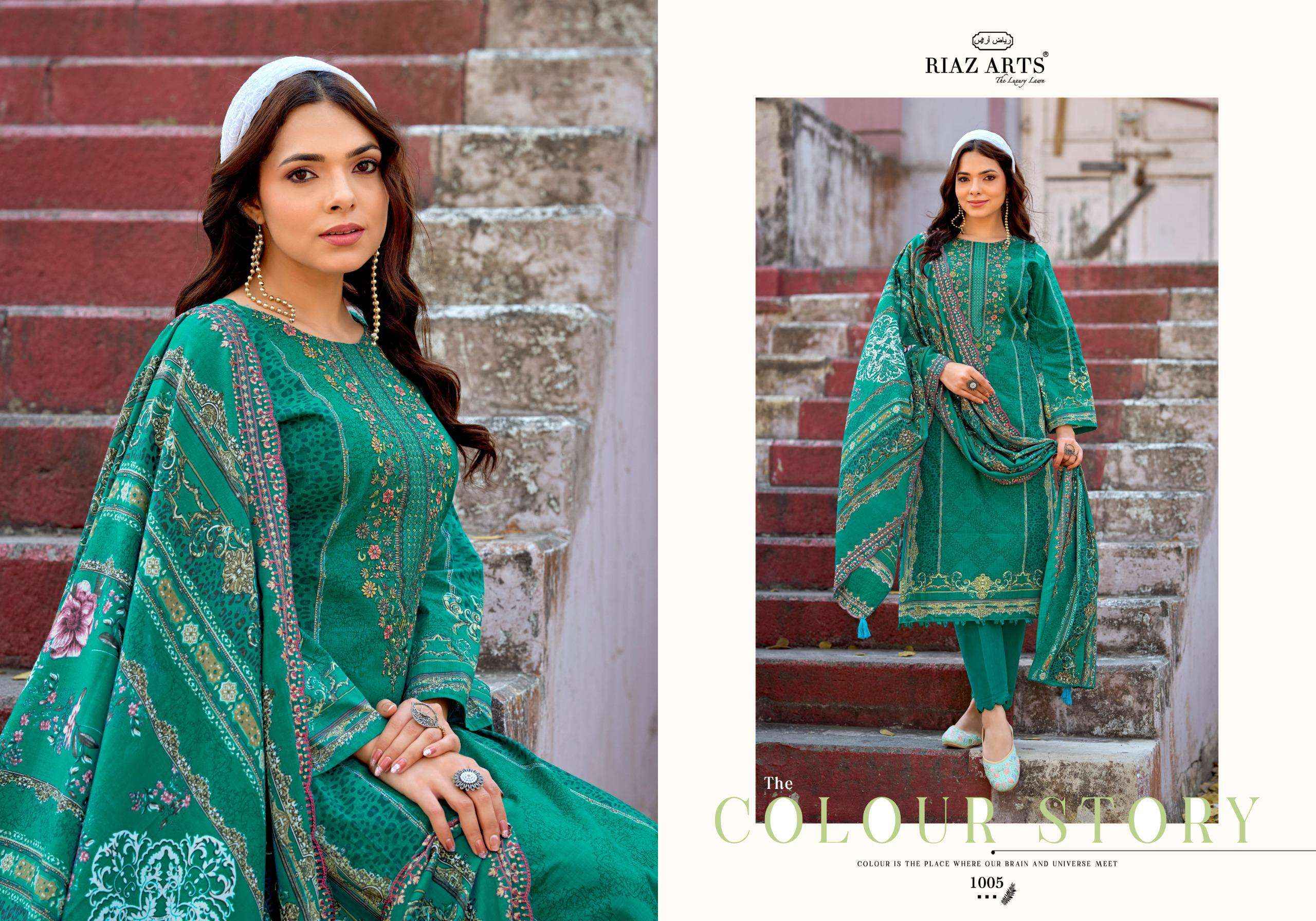 Riaz Arts Bin Saeed Cotton Cambric Dress Material 6 pcs Catalogue