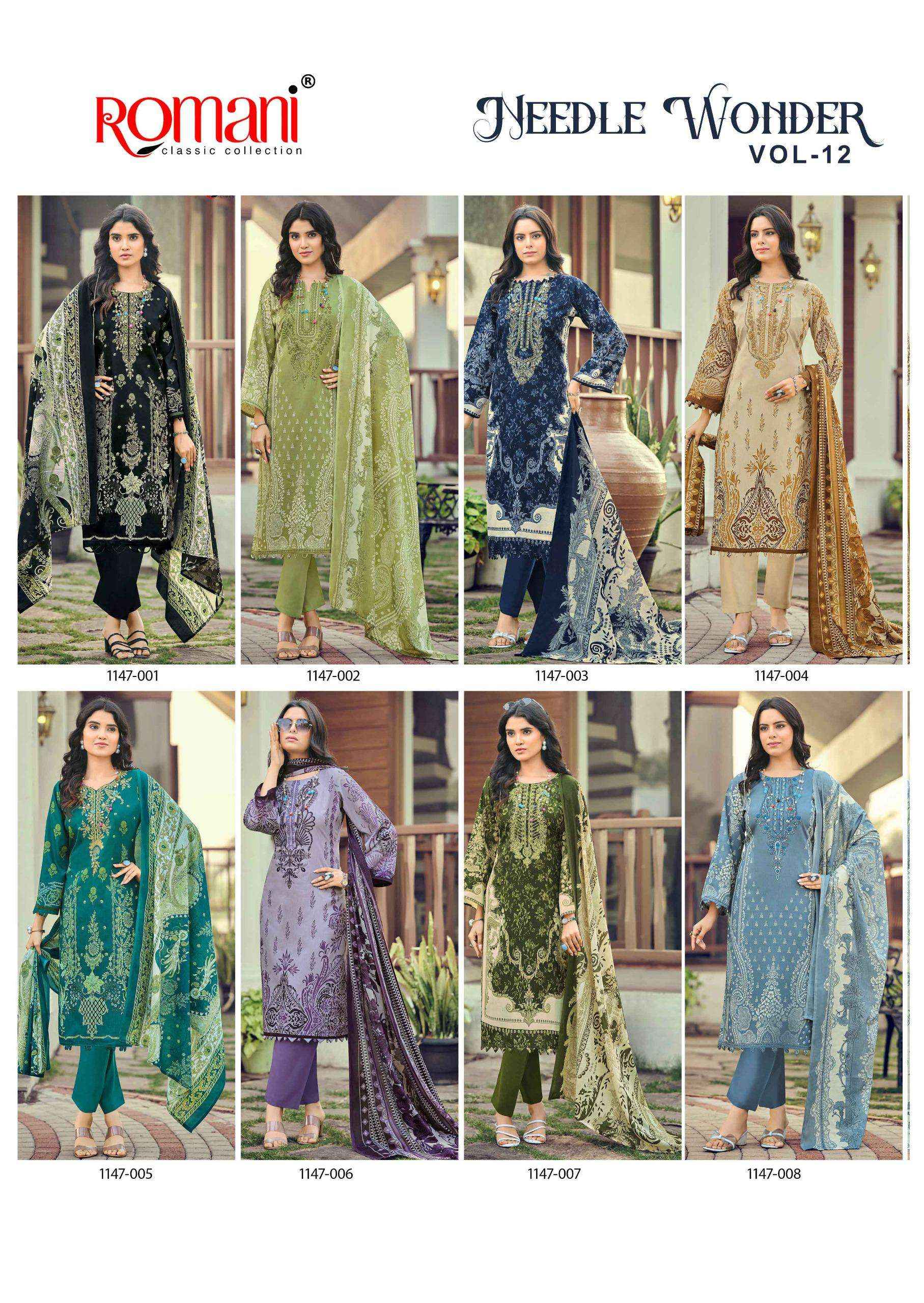 Romani Needle Wonder Vol 12 Cotton Dress Material 8 pcs Catalogue