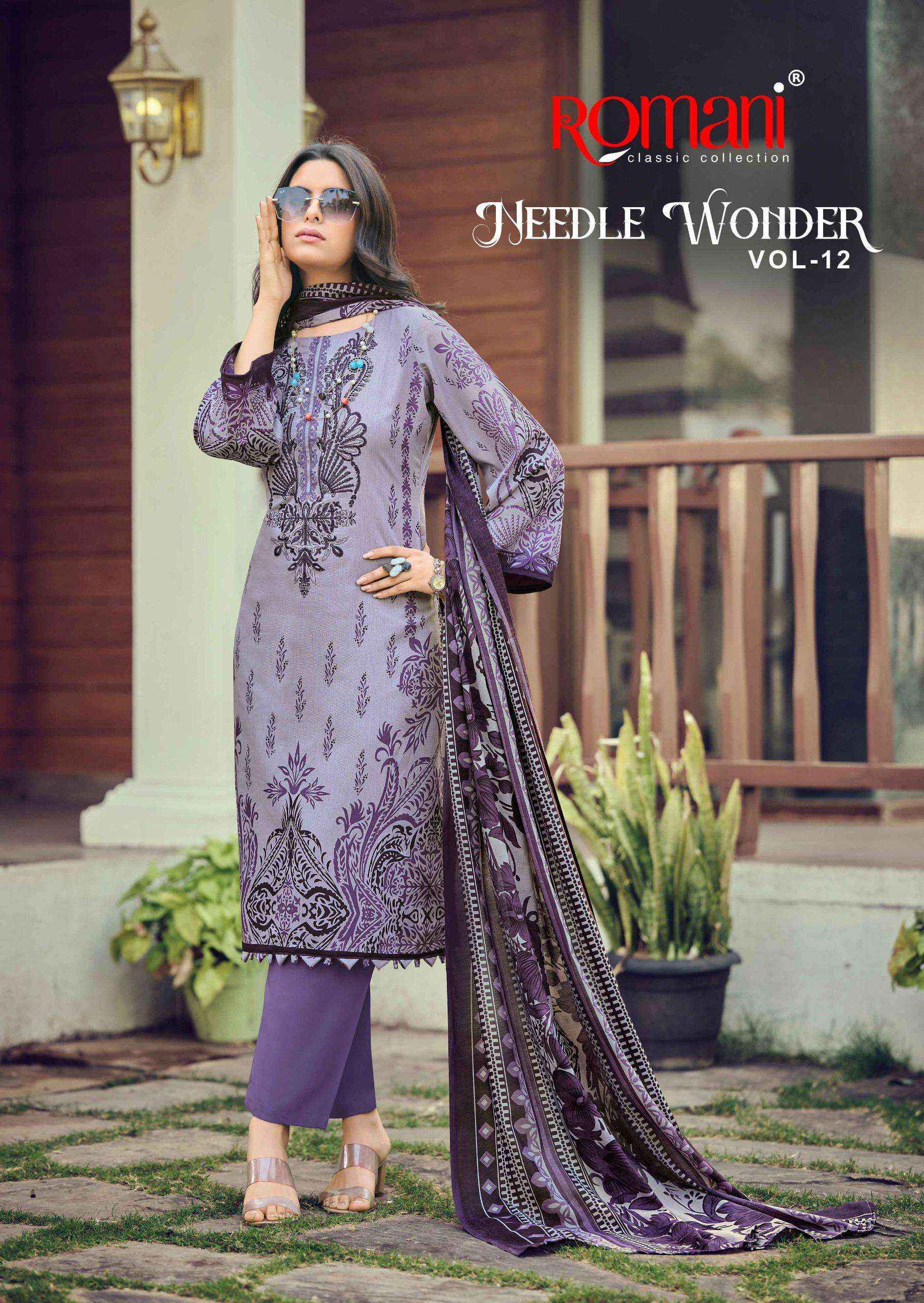 Romani Needle Wonder Vol 12 Cotton Dress Material 8 pcs Catalogue