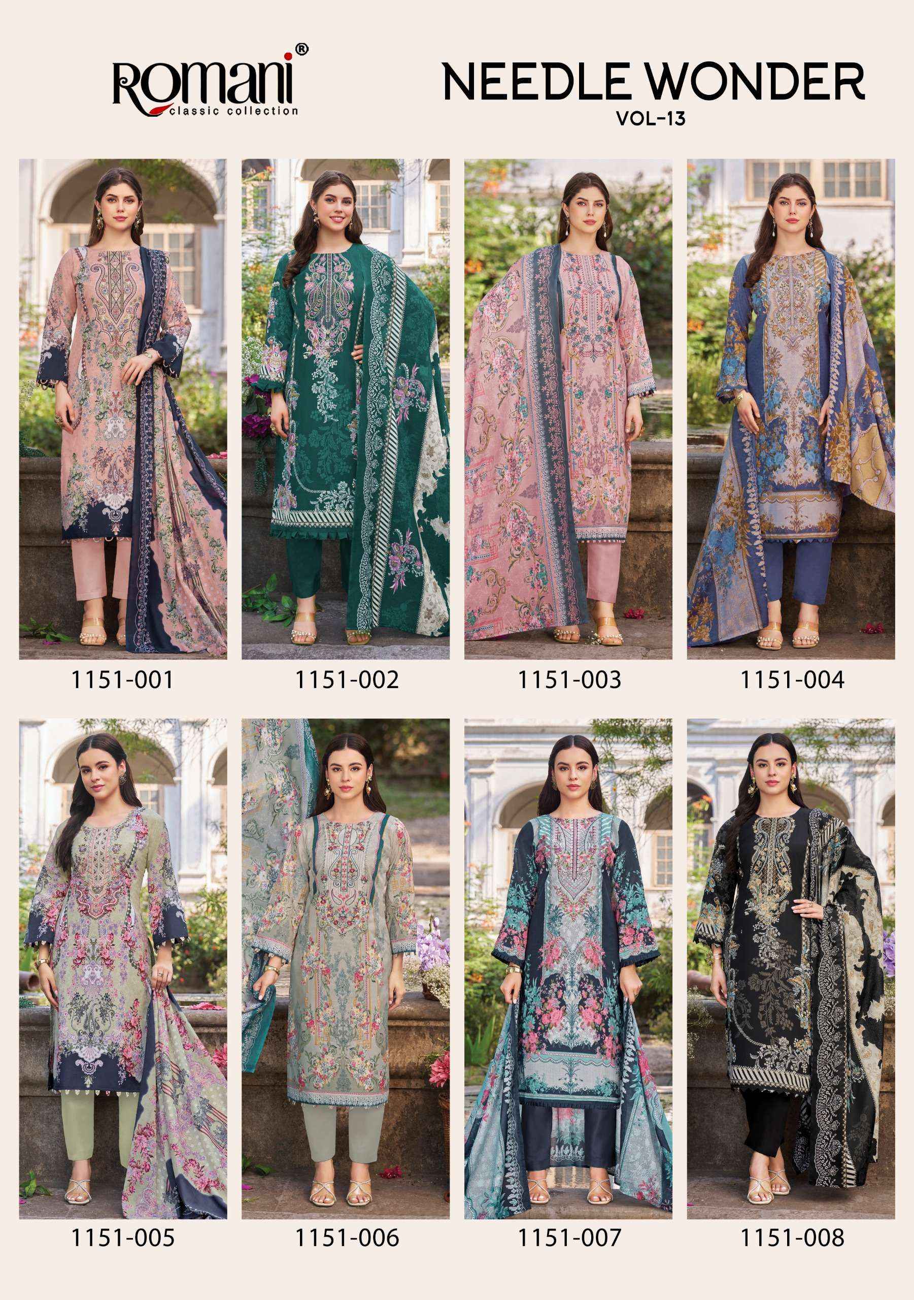 Romani Needle Wonder Vol 13 Cotton Dress Material 8 pcs Catalogue