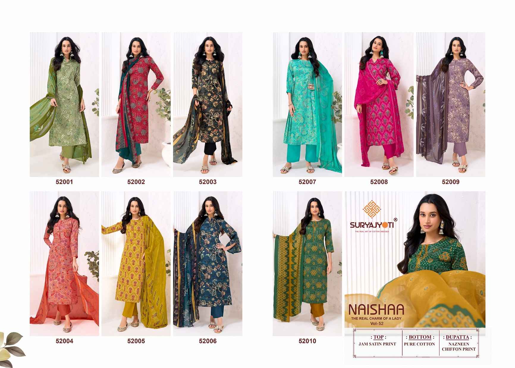 Suryajyoti Naishaa Vol 52 Jam Satin Dress Material 10 pcs Catalogue