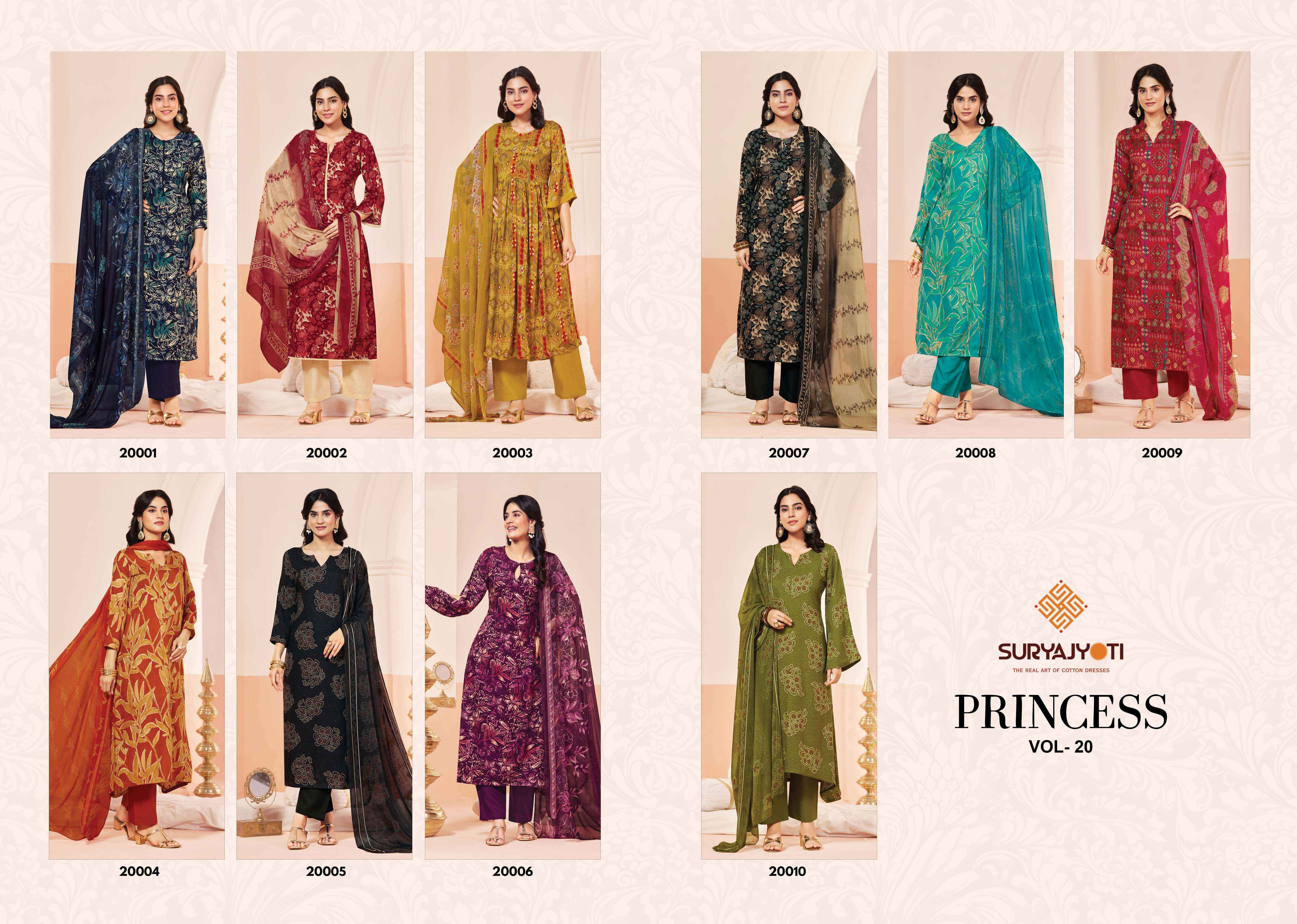 Suryajyoti Princess Vol 20 Rayon Dress Material 10 pcs Catalogue