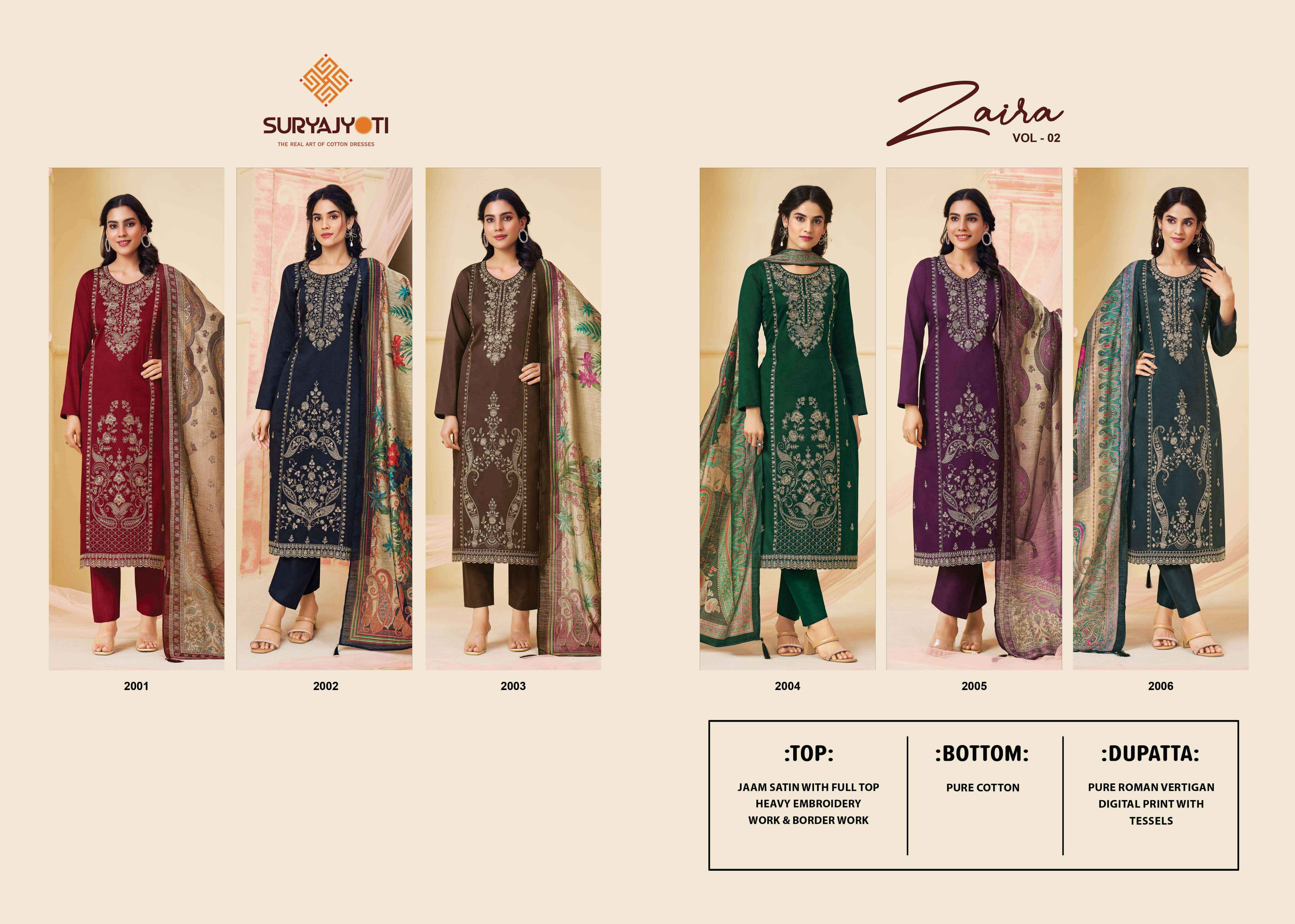 Suryajyoti Zaira Vol 2 Jam Satin Dress Material 6 pcs Catalogue