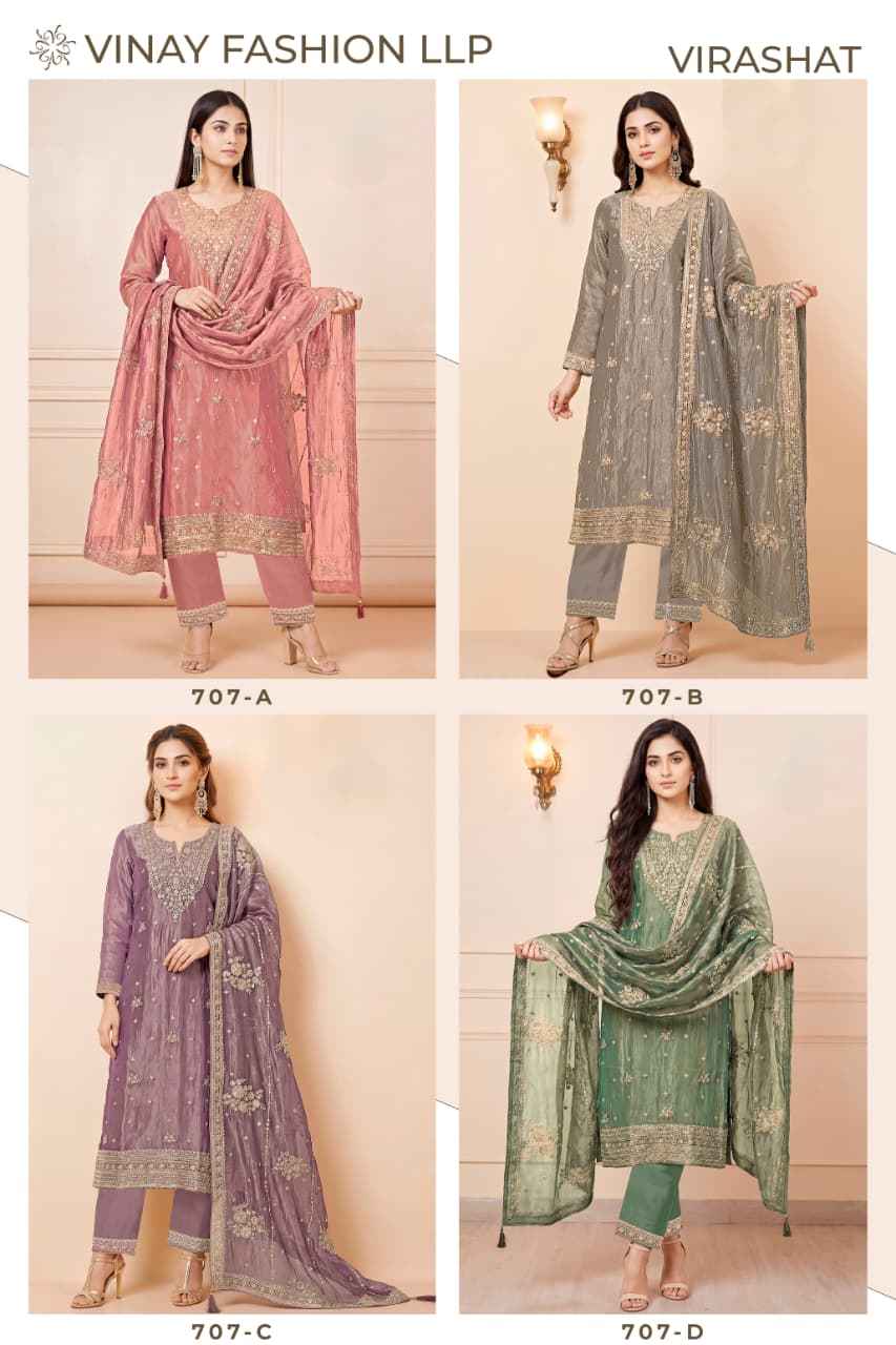 Vinay Fashion Kuleesh Virasat Silk Dress Material 4 pcs Catalogue