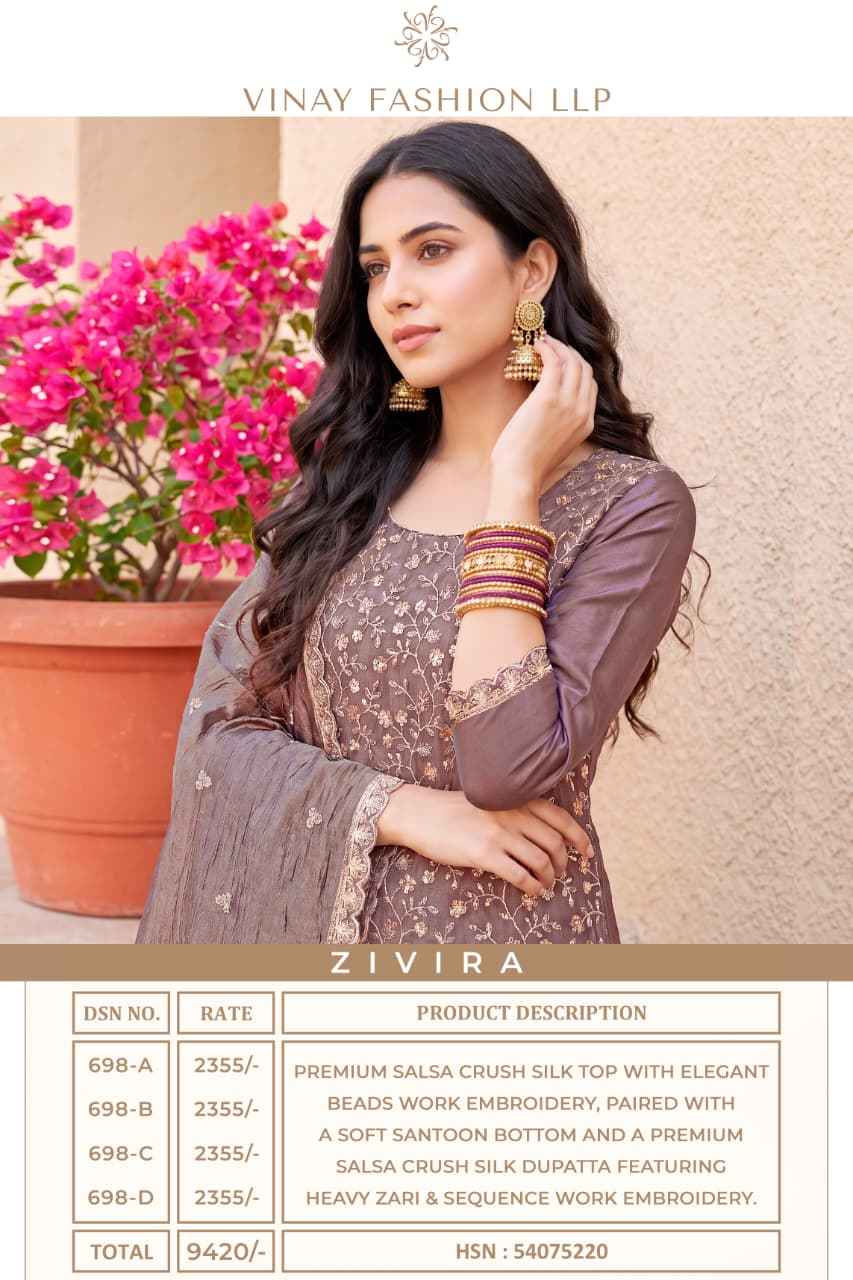 Vinay Fashion Kuleesh Zivira Silk Dress Material 4 pcs Catalogue