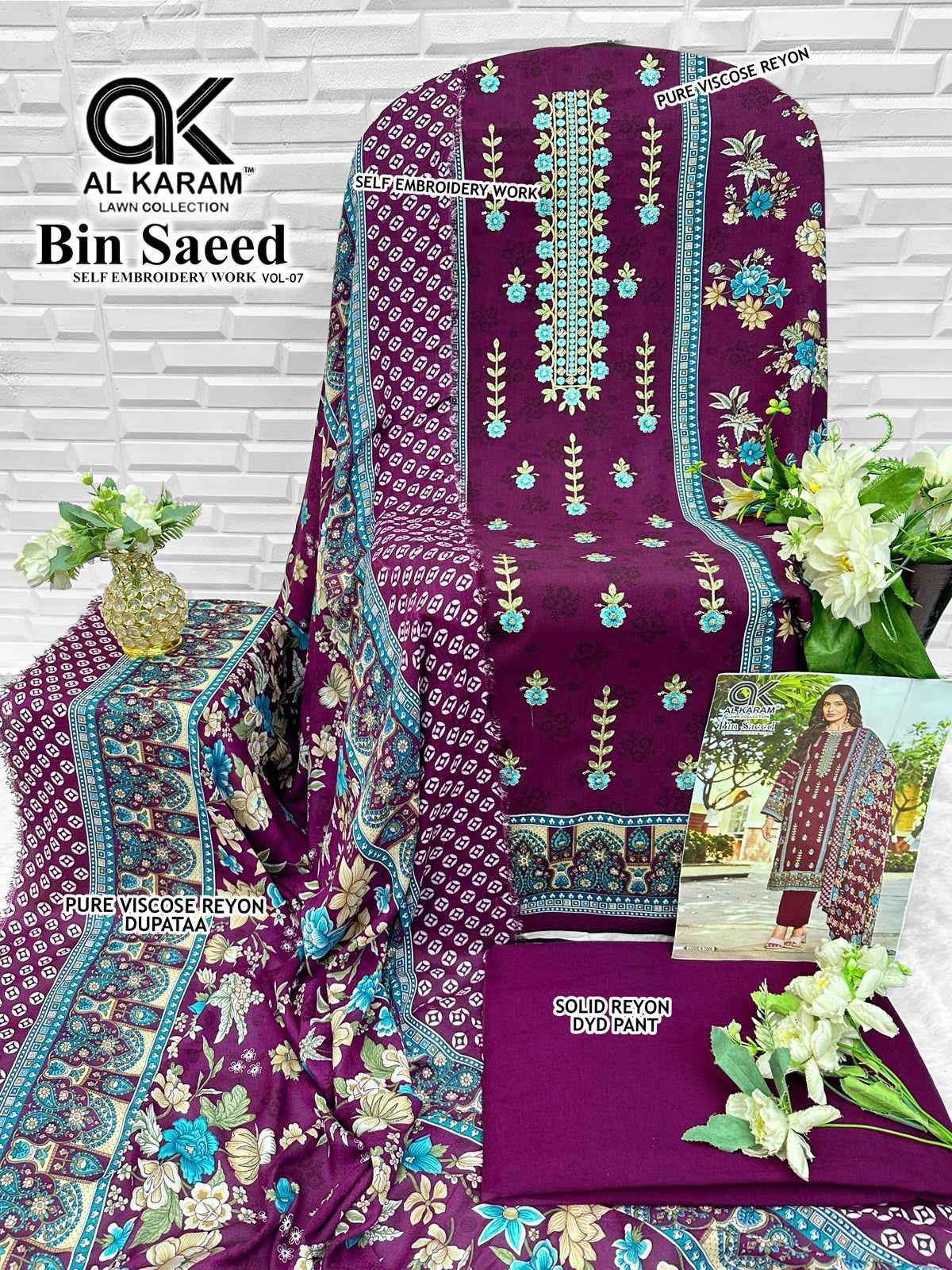 Al Karam Bin Saeed Vol 7 Viscose Reyon Dress Material 6 pcs Catalogue