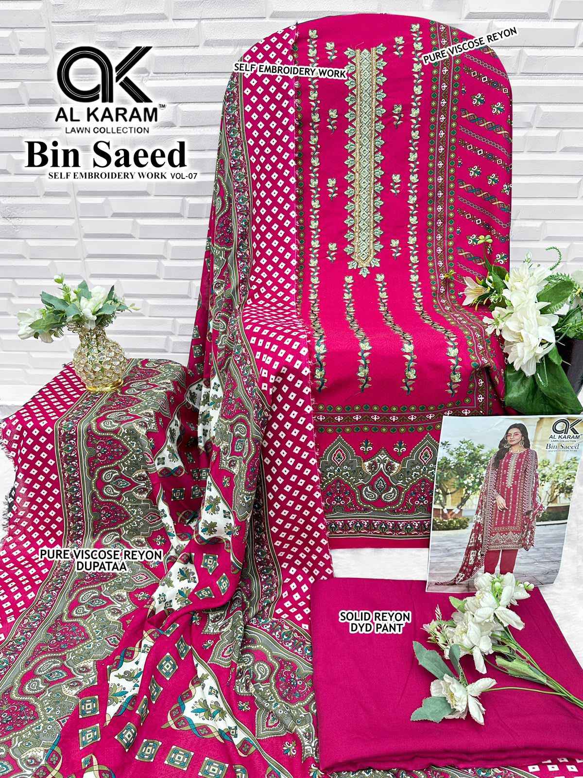Al Karam Bin Saeed Vol 7 Viscose Reyon Dress Material 6 pcs Catalogue