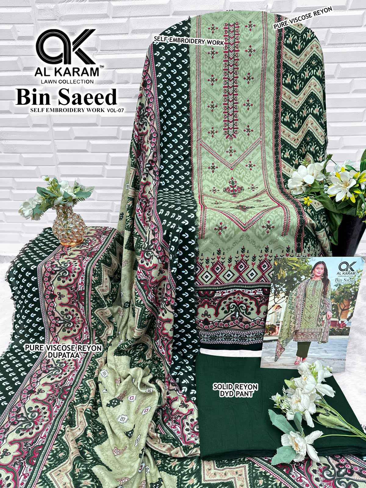 Al Karam Bin Saeed Vol 7 Viscose Reyon Dress Material 6 pcs Catalogue
