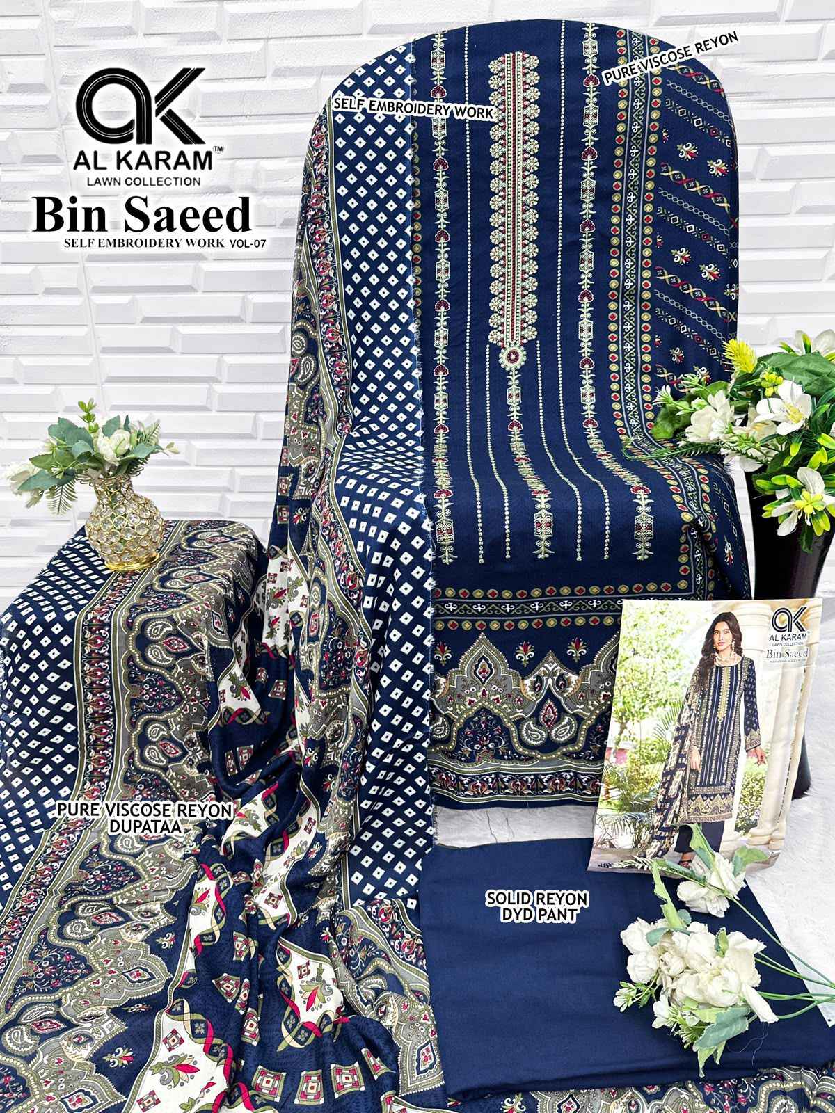 Al Karam Bin Saeed Vol 7 Viscose Reyon Dress Material 6 pcs Catalogue