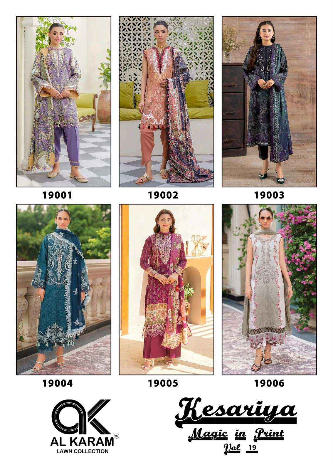 Al Karam Kesariya Magic In Print Vol 19 Cambric Cotton Dress Material 6 pcs Catalogue