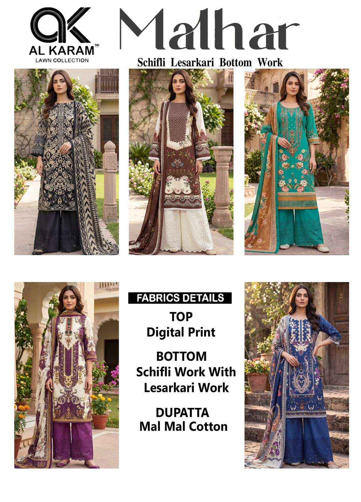 Al Karam Malhar Cotton Dress Material 5 pcs Catalogue