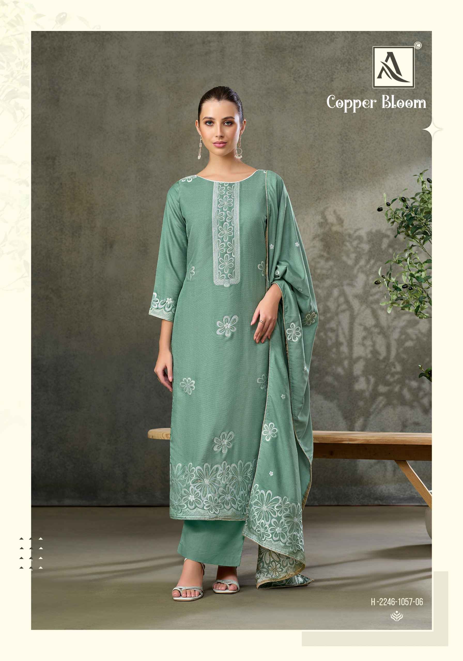 Alok Copper Bloom Linen Dress Material 6 pcs Catalogue
