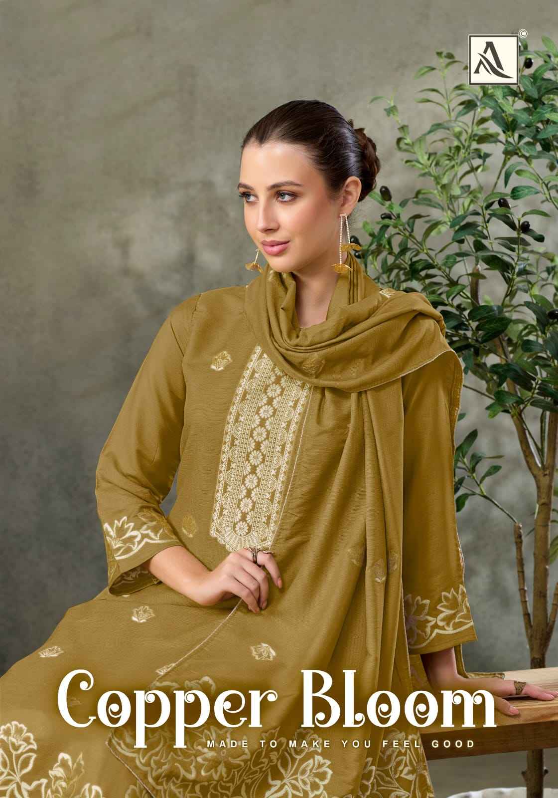 Alok Copper Bloom Linen Dress Material 6 pcs Catalogue