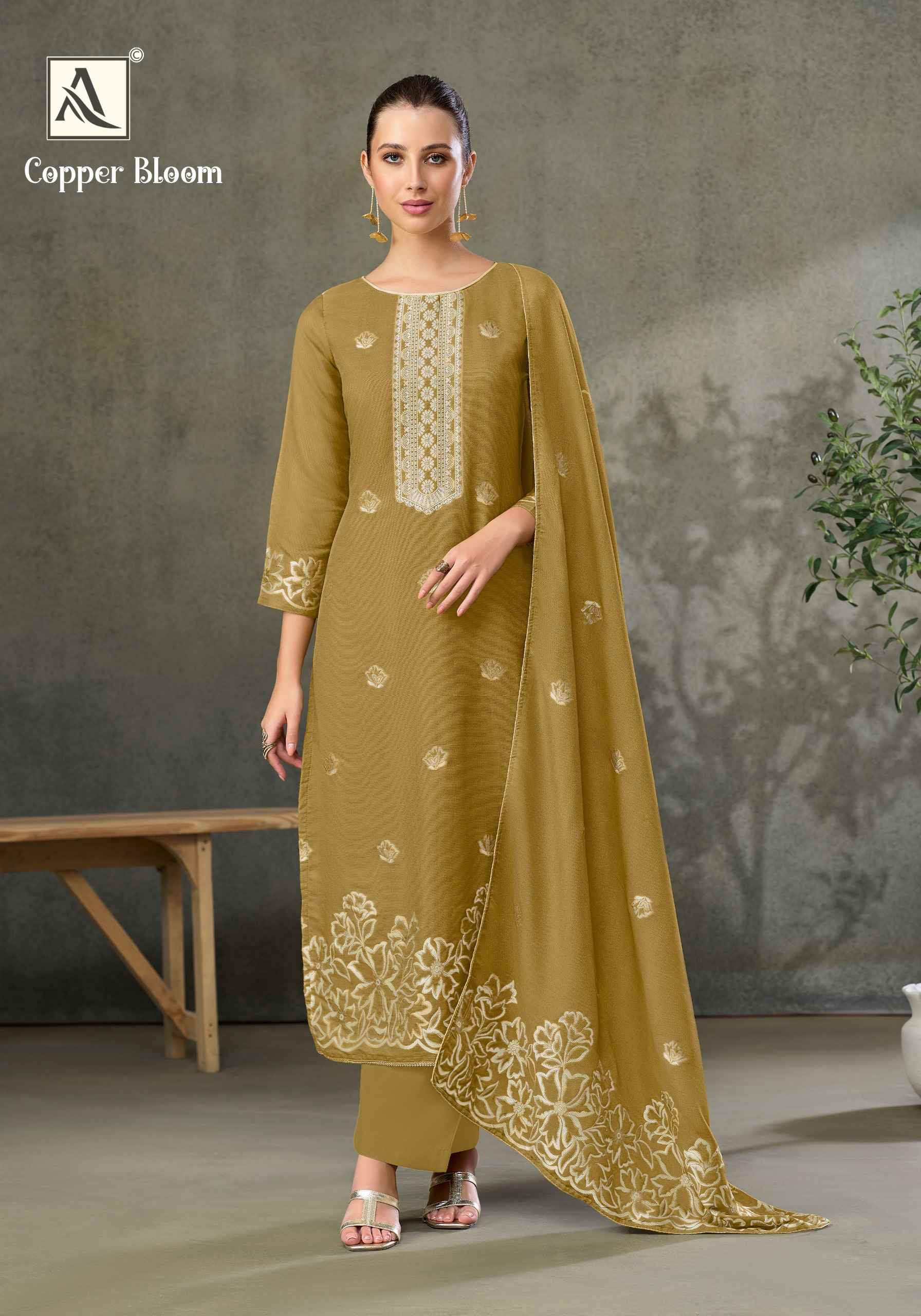Alok Copper Bloom Linen Dress Material 6 pcs Catalogue