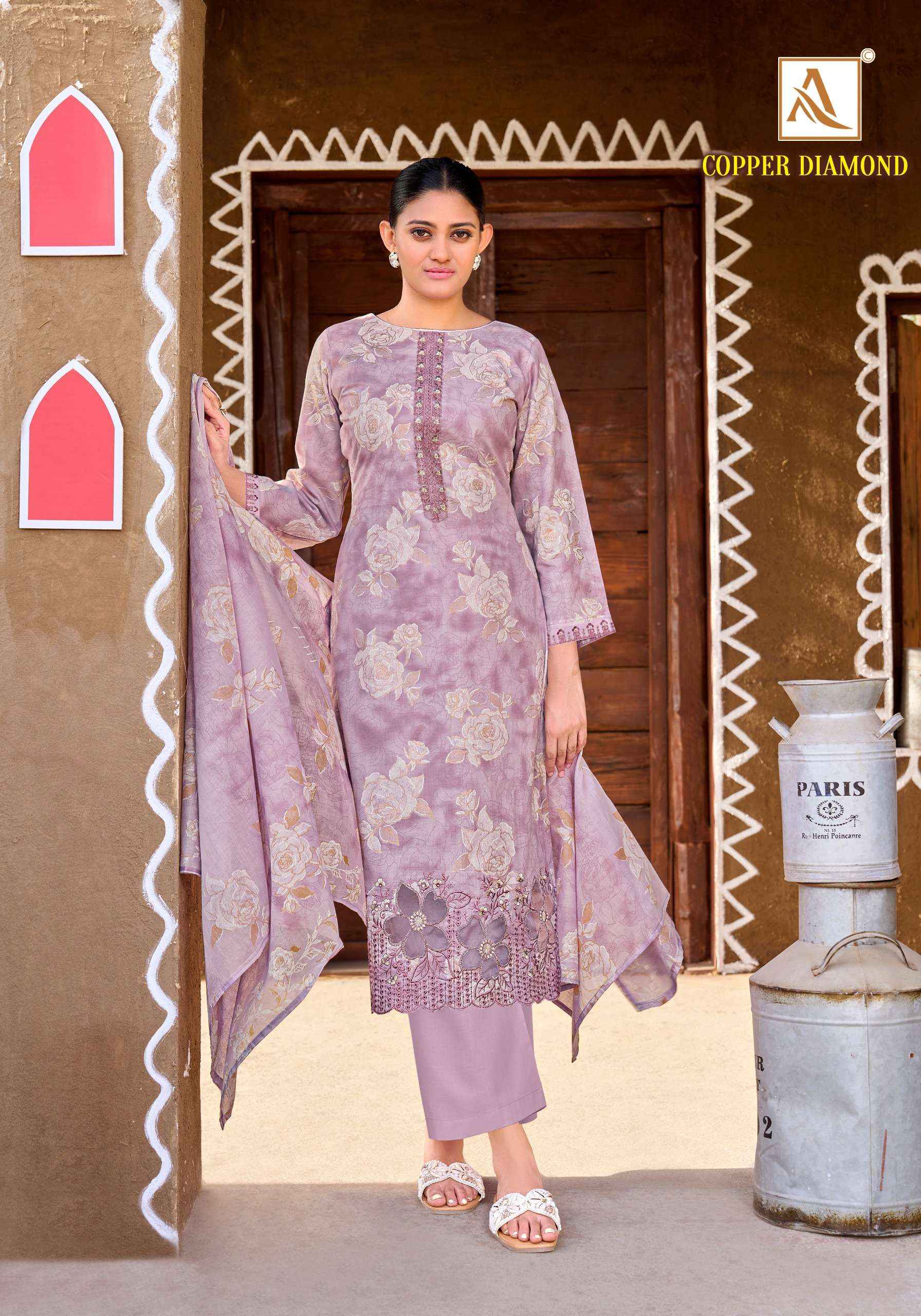 Alok Copper Diamond Cambric Cotton Dress Material 6 pcs Catalogue