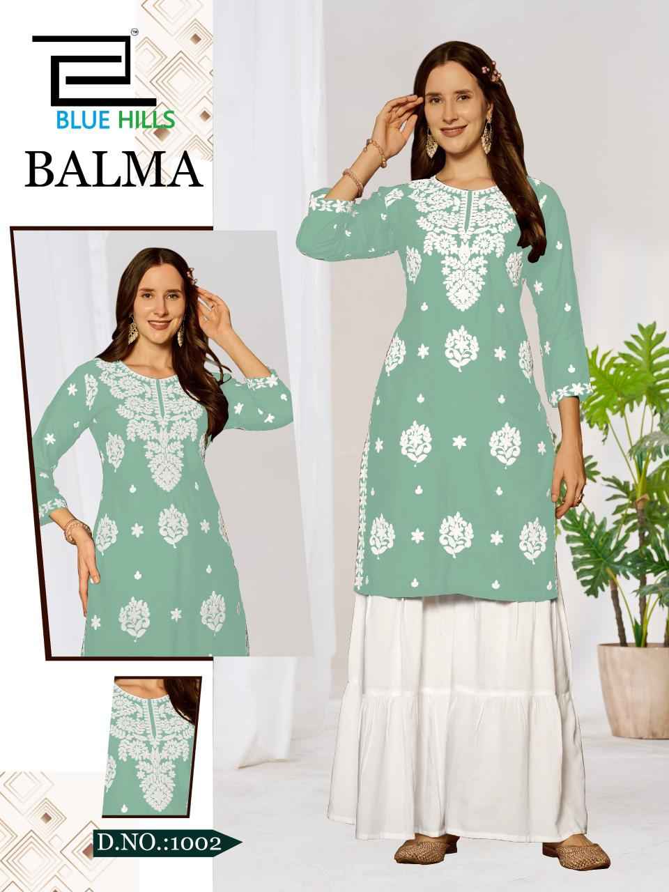 Blue Hills Balma Rayon Kurti With Sarara 4 pcs Catalogue